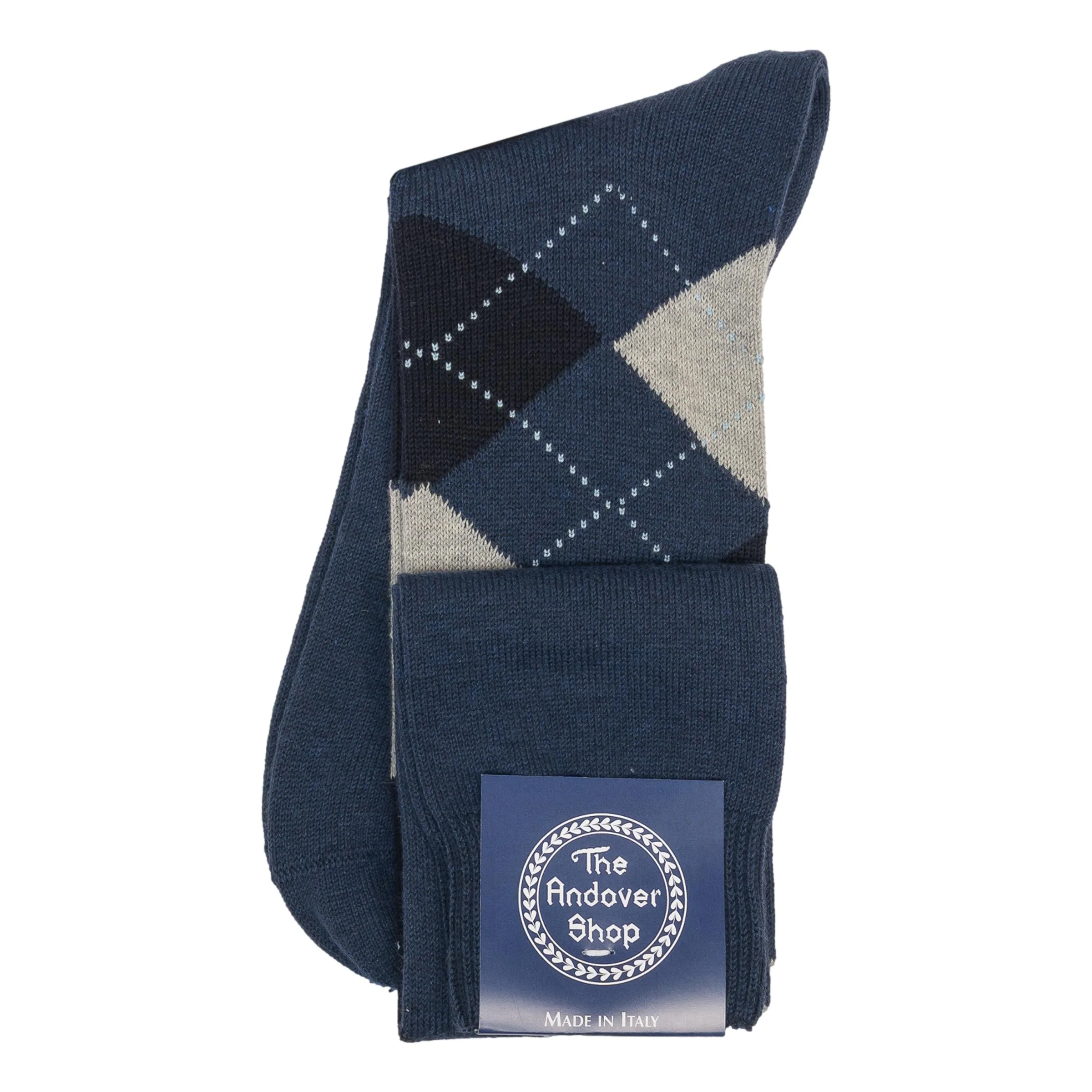 Over-the-Calf Argyle Cotton Dress Socks