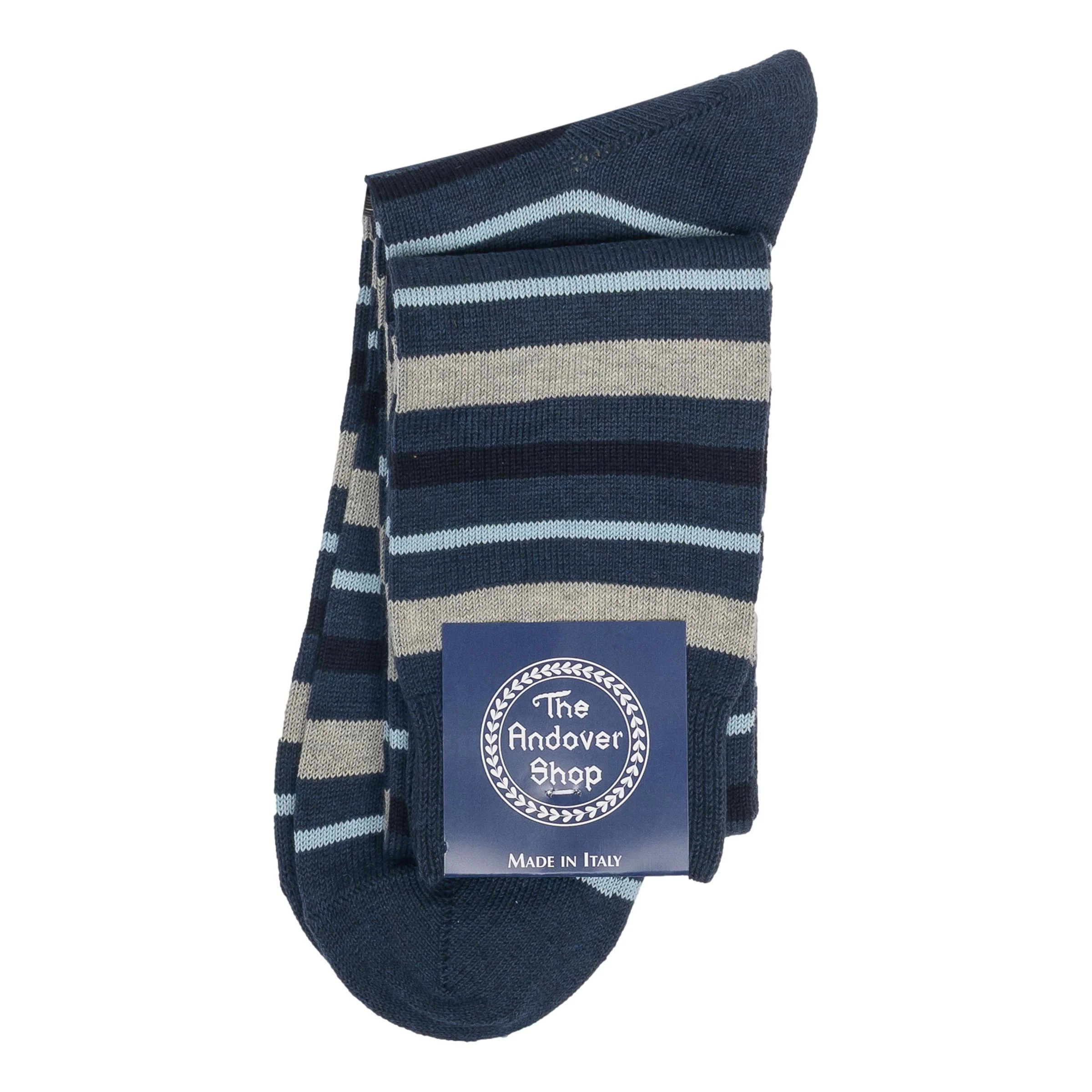 Over-the-Calf Cotton Multi-Stripe Dress Sock