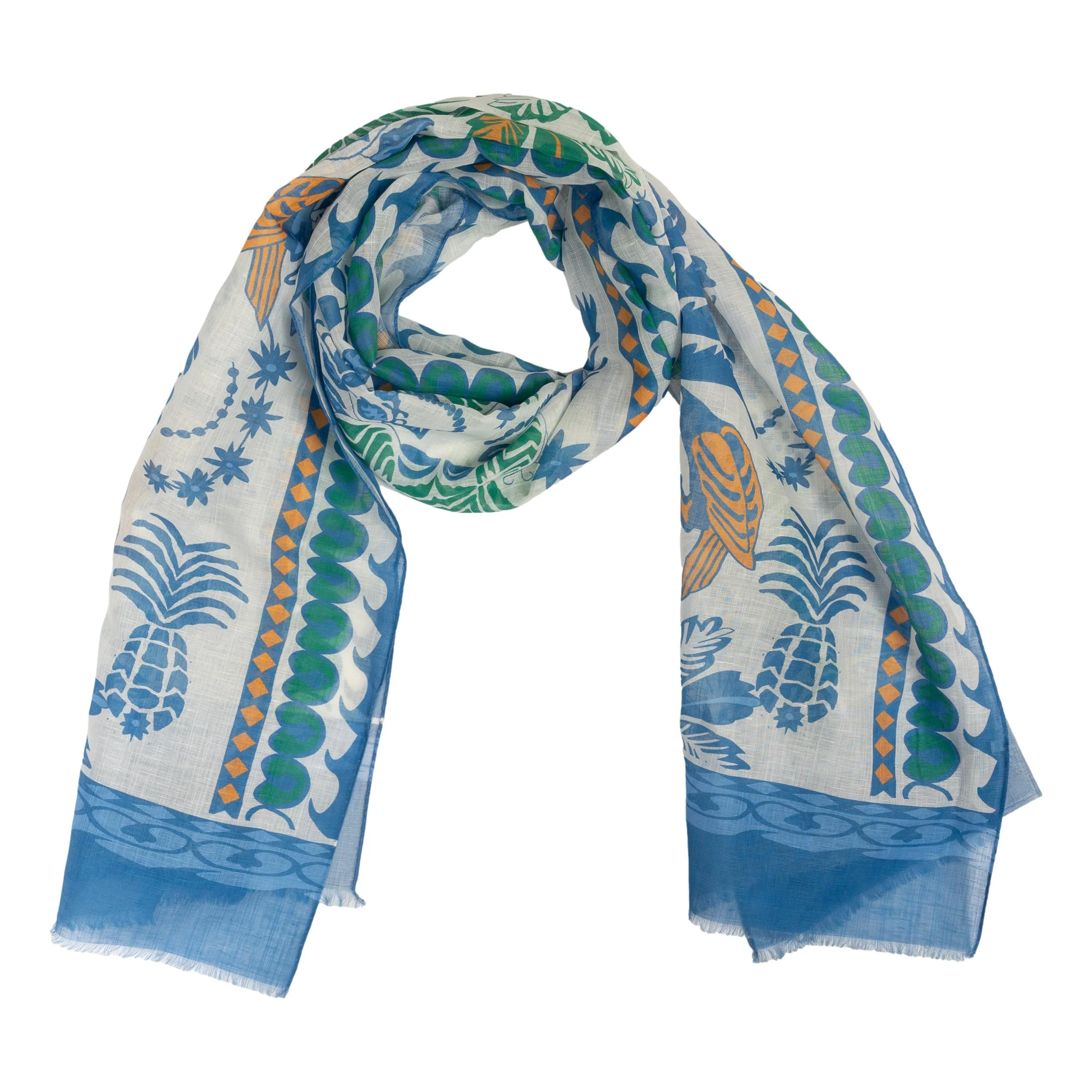 Parrot and Pineapple Cotton and Linen Blend Scarf