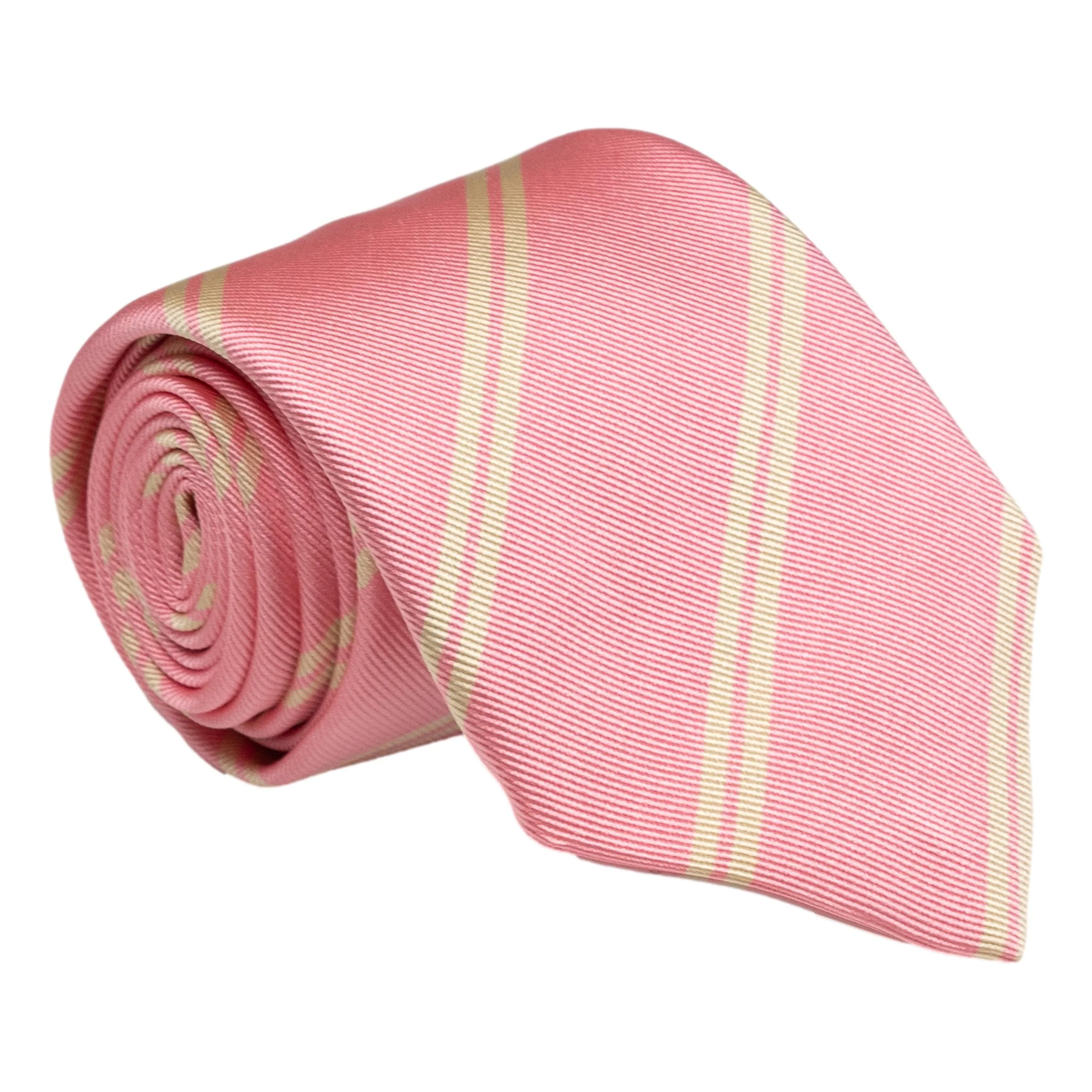 Pink and Cream Double Repp Stripe Silk Tie