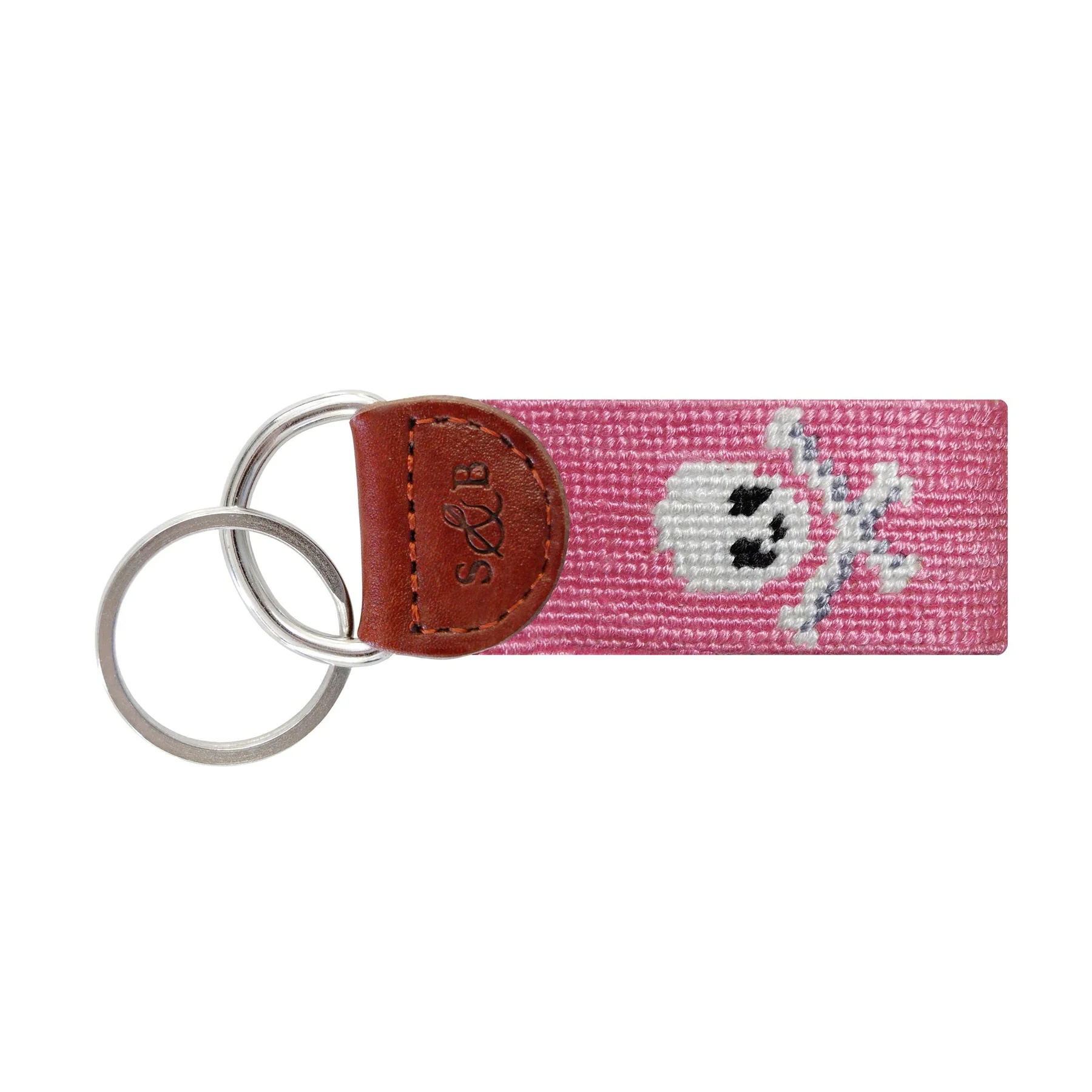 Pink Jolly Roger Needlepoint Key Fob