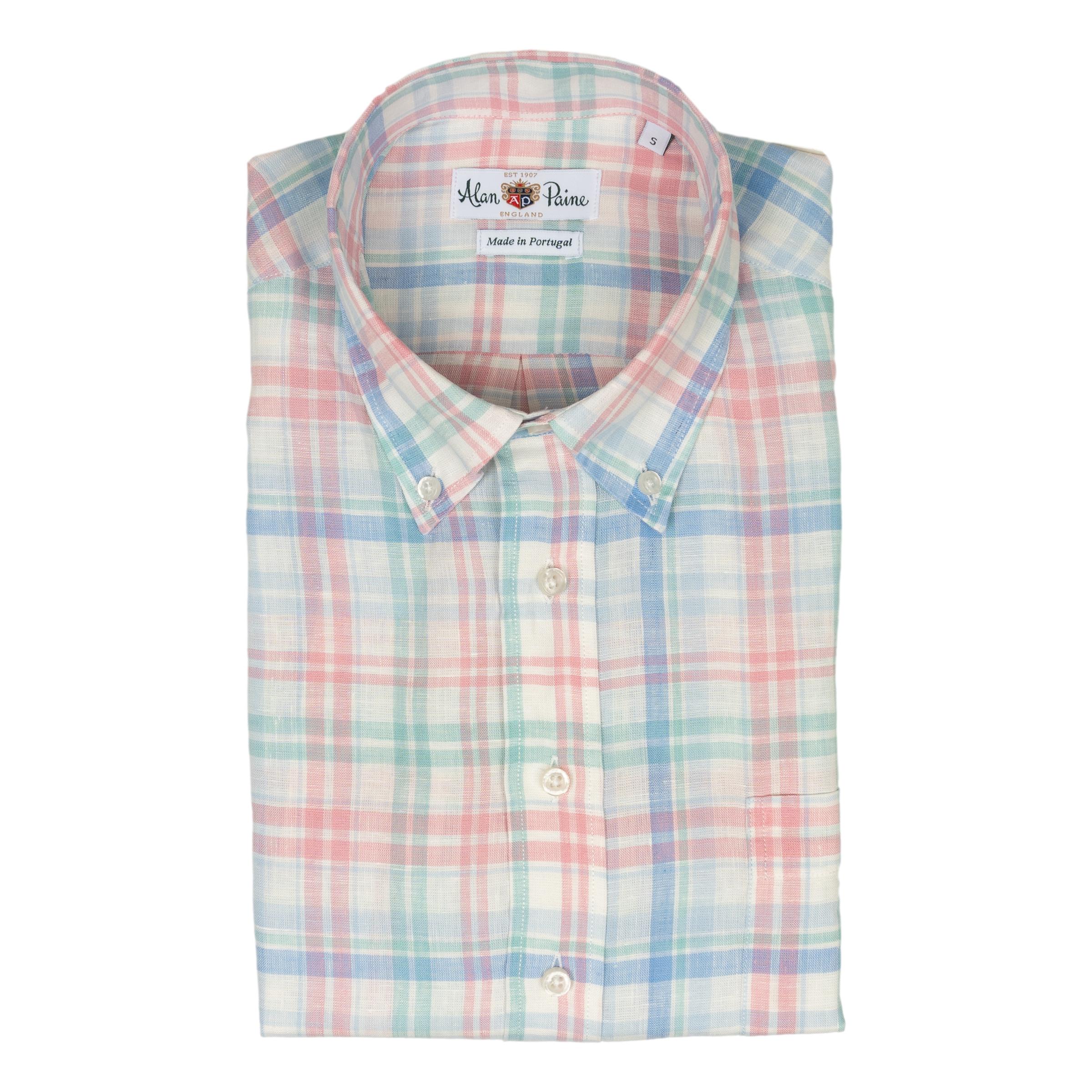 Pink, Mint, and Light Blue Linen Button Down Sport Shirt