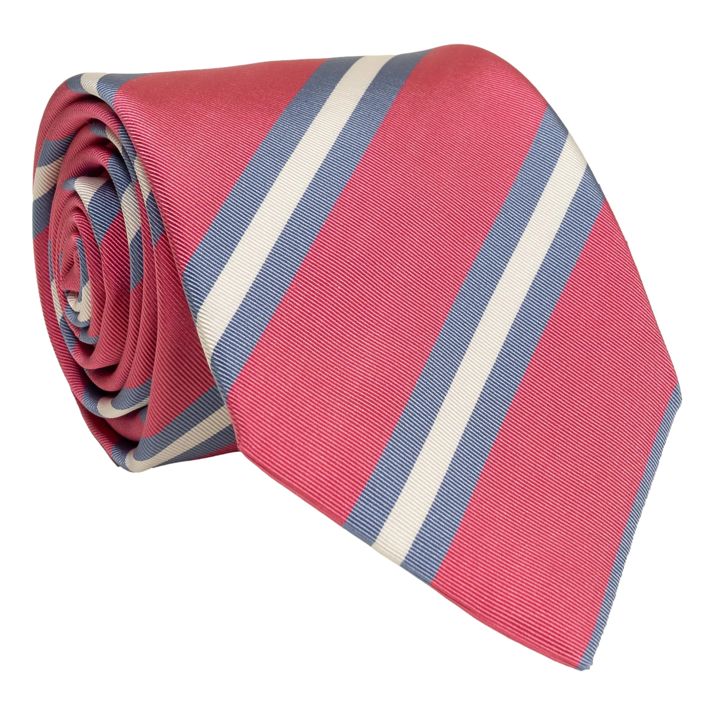 Pink with Light Blue and White Mogador Repp Stripe Tie