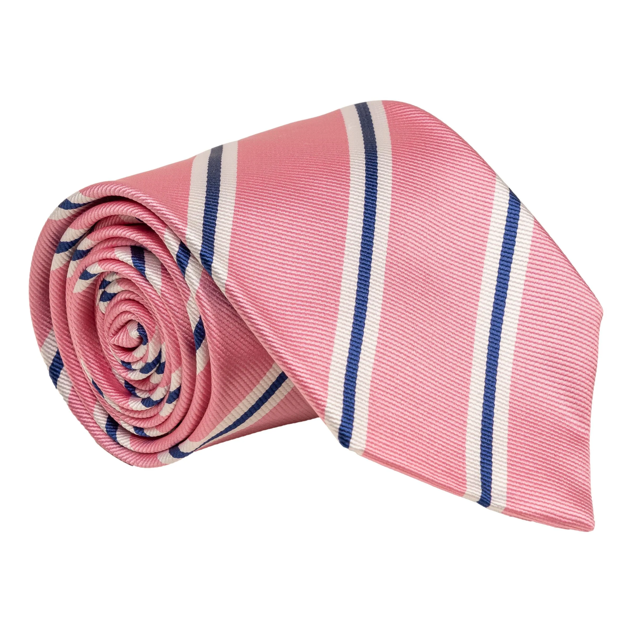 Pink with Navy and White Repp Stripe Silk Tie