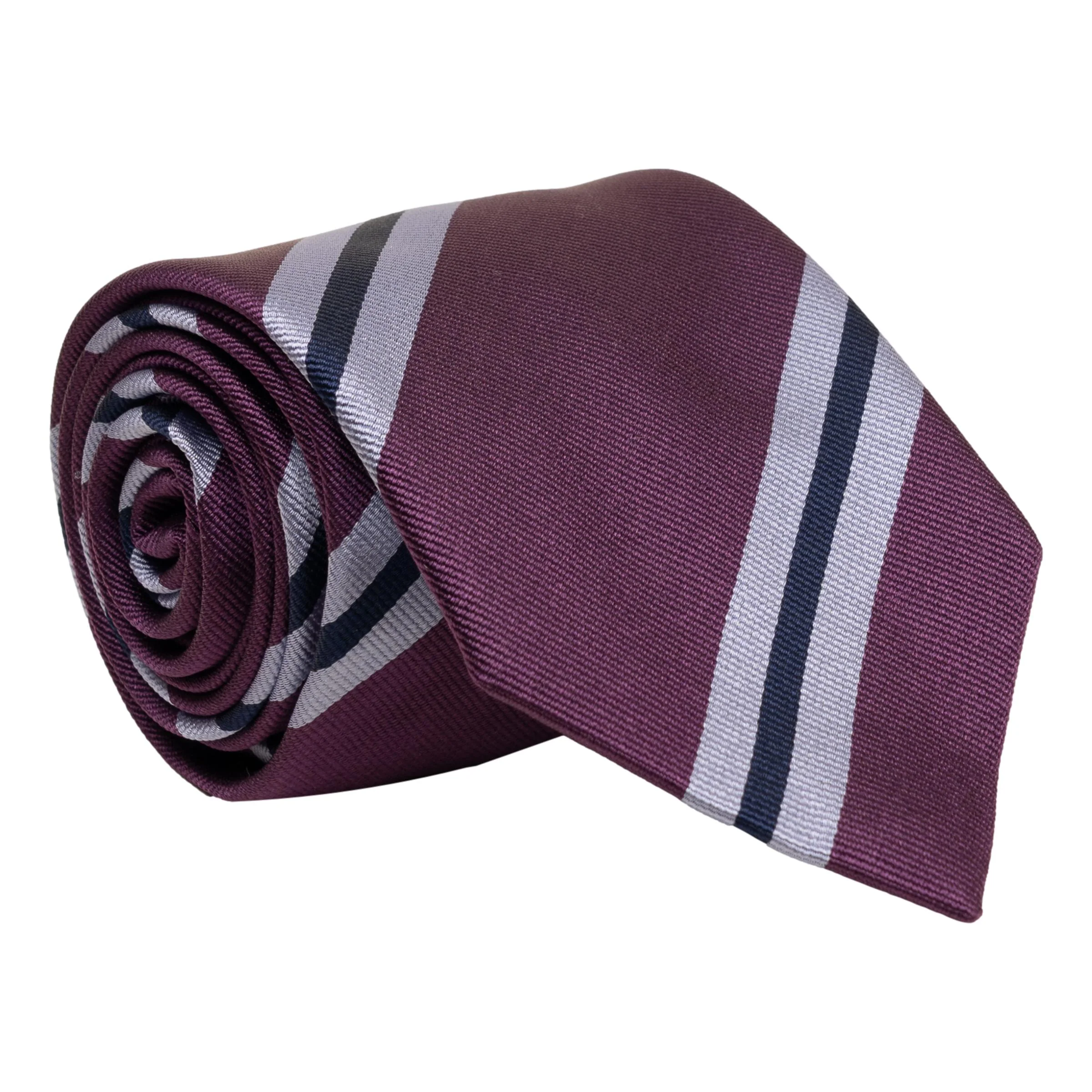 Plum with Navy and Light Blue Repp Stripe Silk Tie
