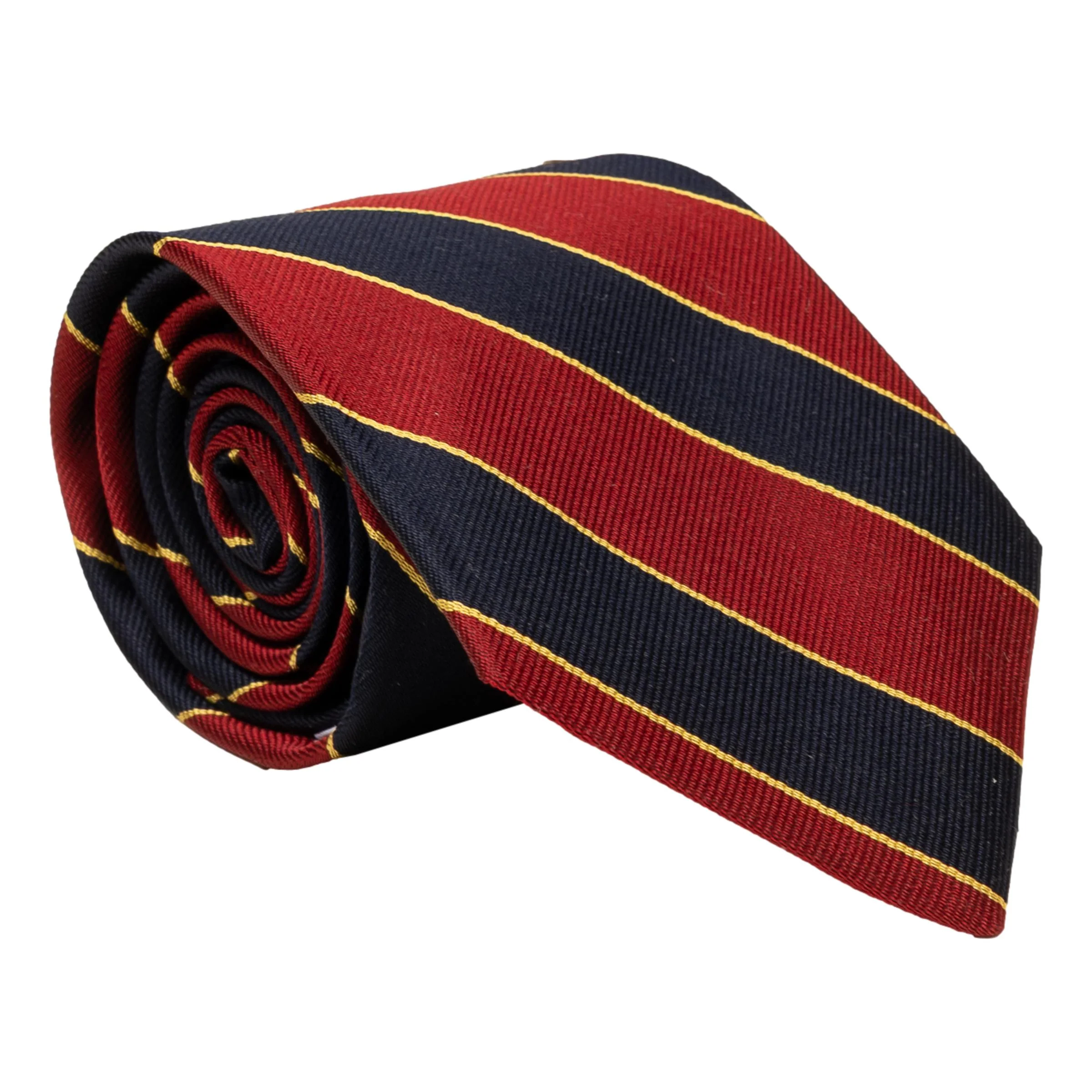 Red, Navy, and Gold Repp Stripe Silk Tie