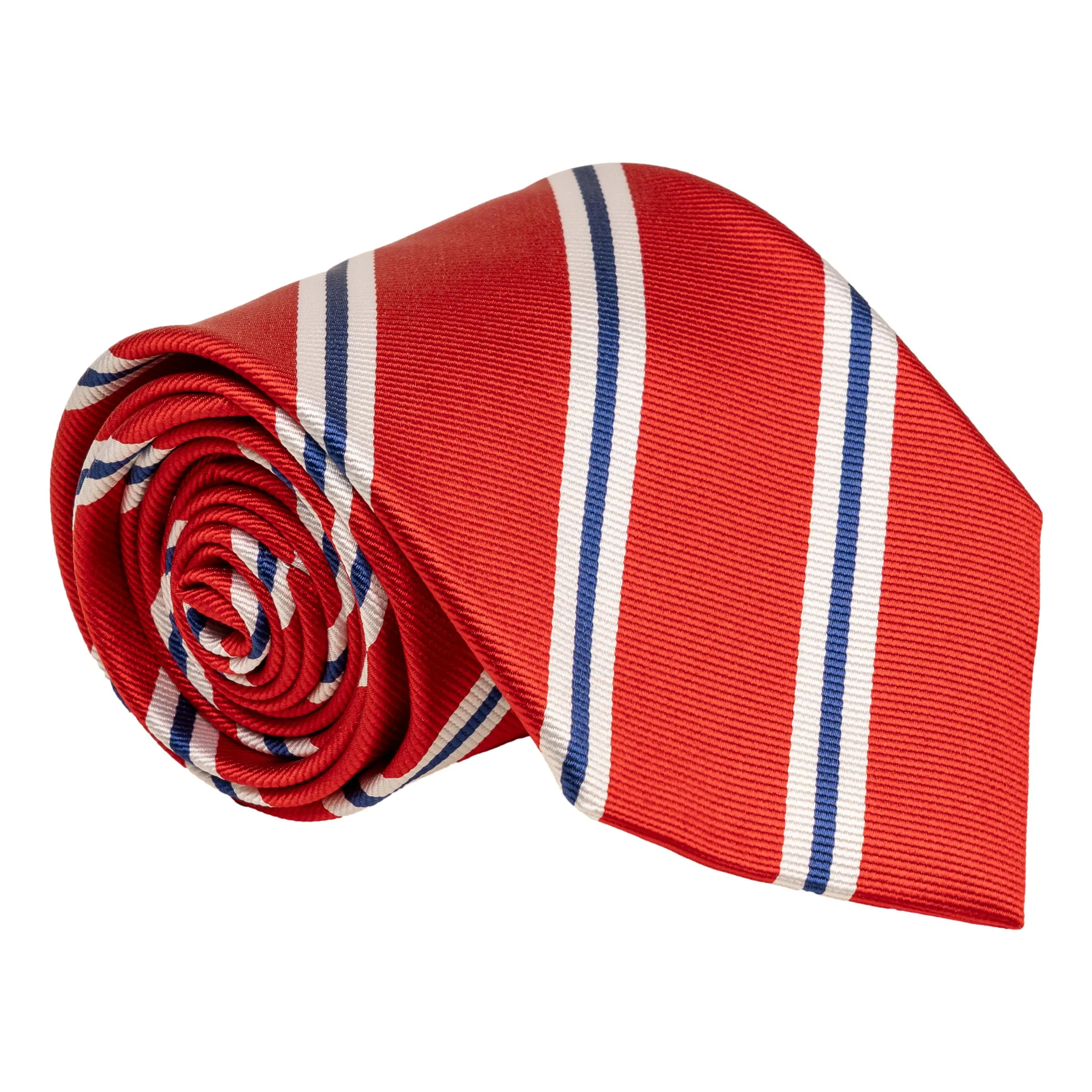Red with Navy and White Repp Stripe Silk Tie