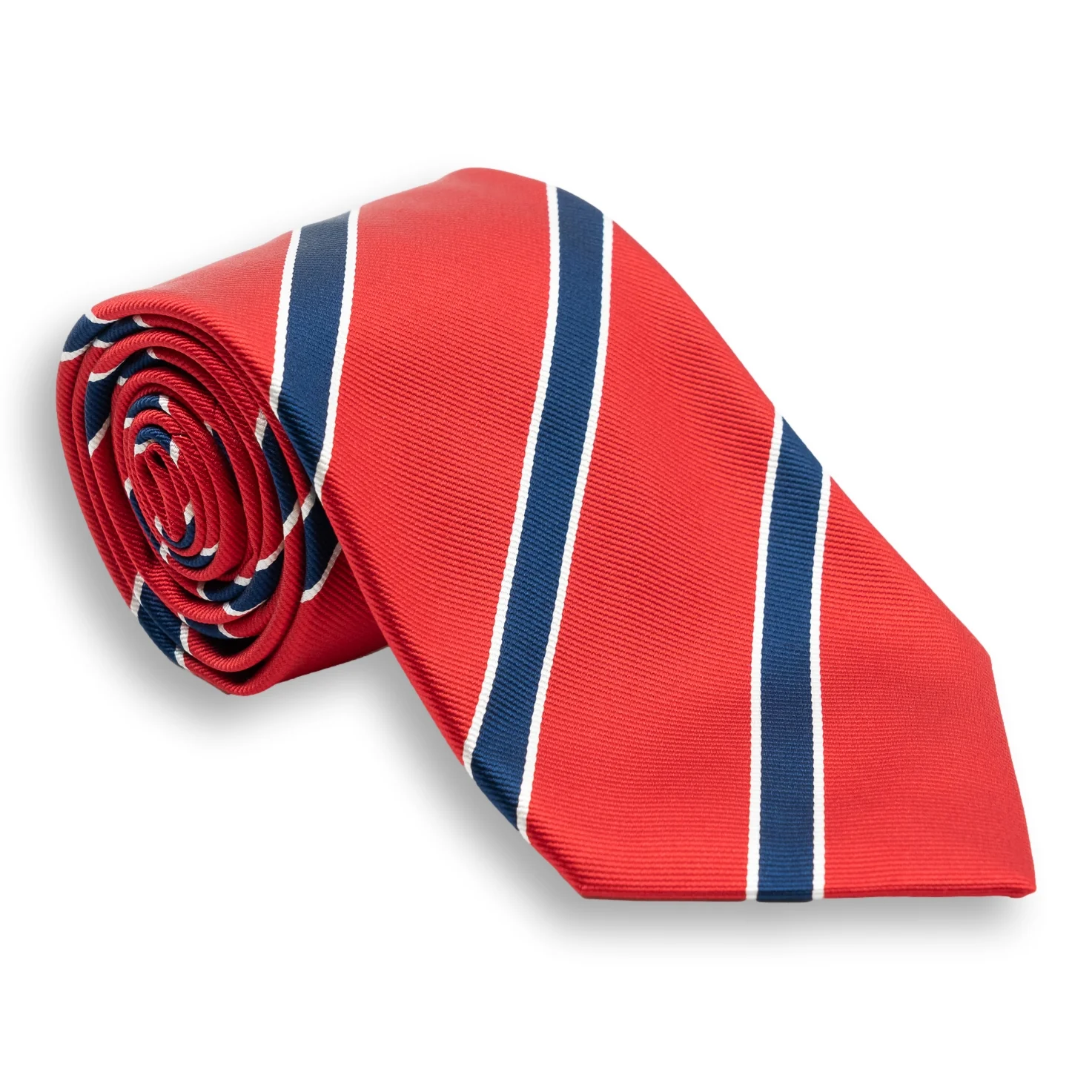 Red with Navy and White Repp Stripe Silk Tie