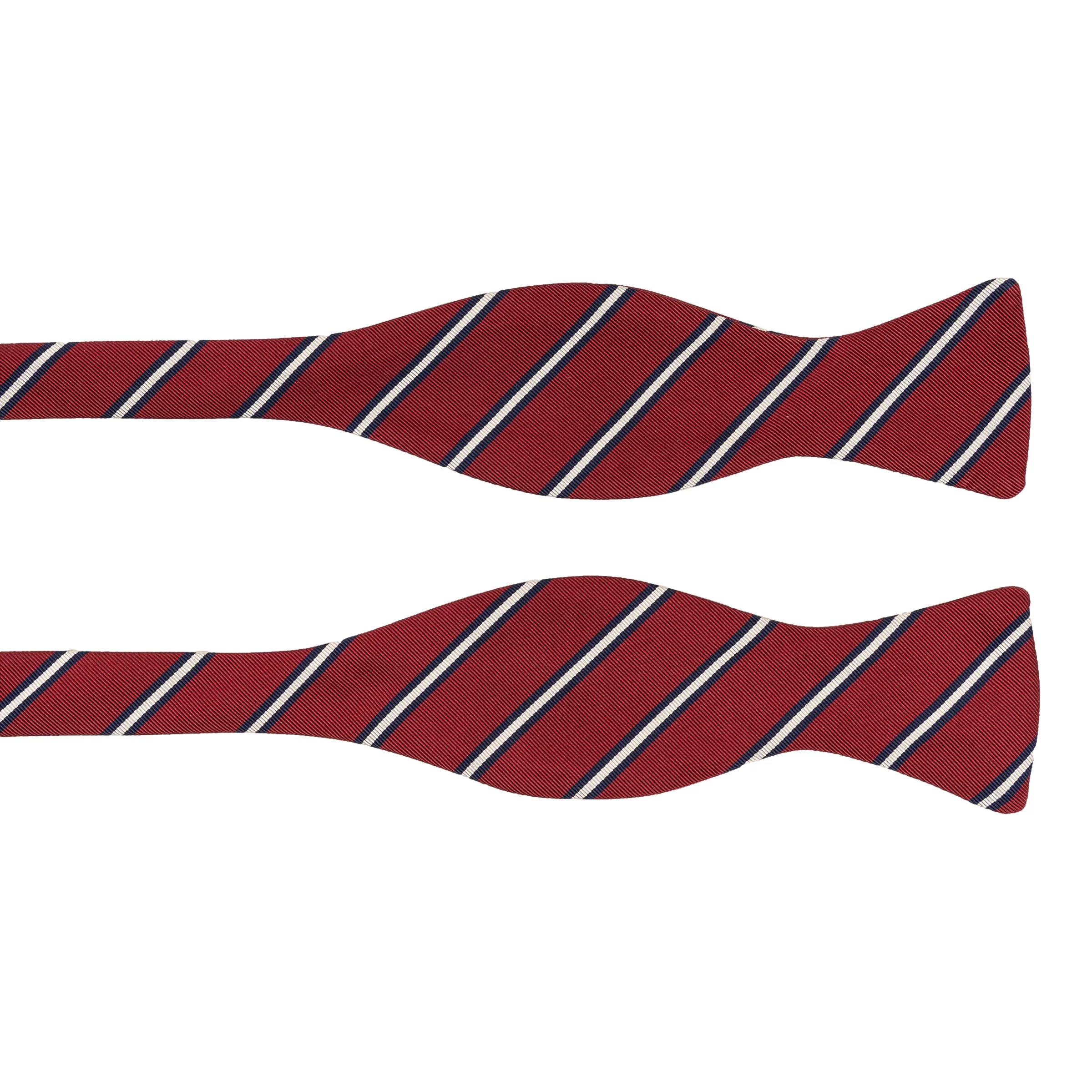 Red with Navy and White Small Repp Stripe Bow Tie
