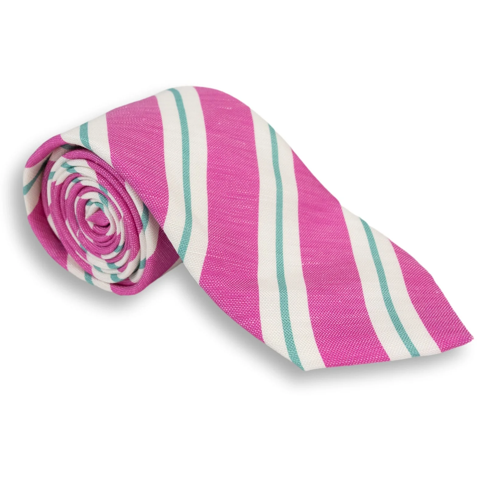 Repp Stripe Silk and Linen Woven Tie - Image 3