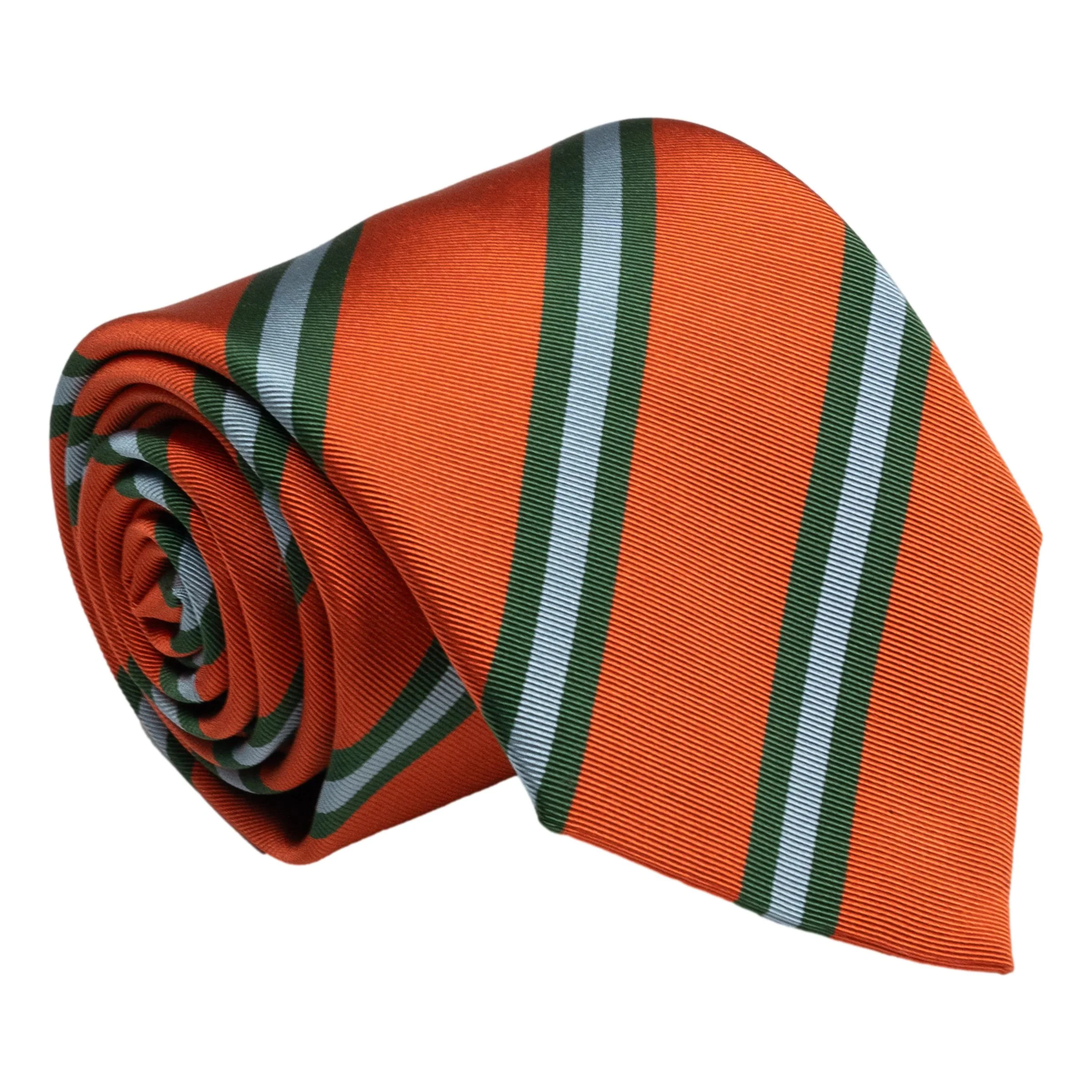 Rust with Green and Light Blue Repp Stripe Silk Tie