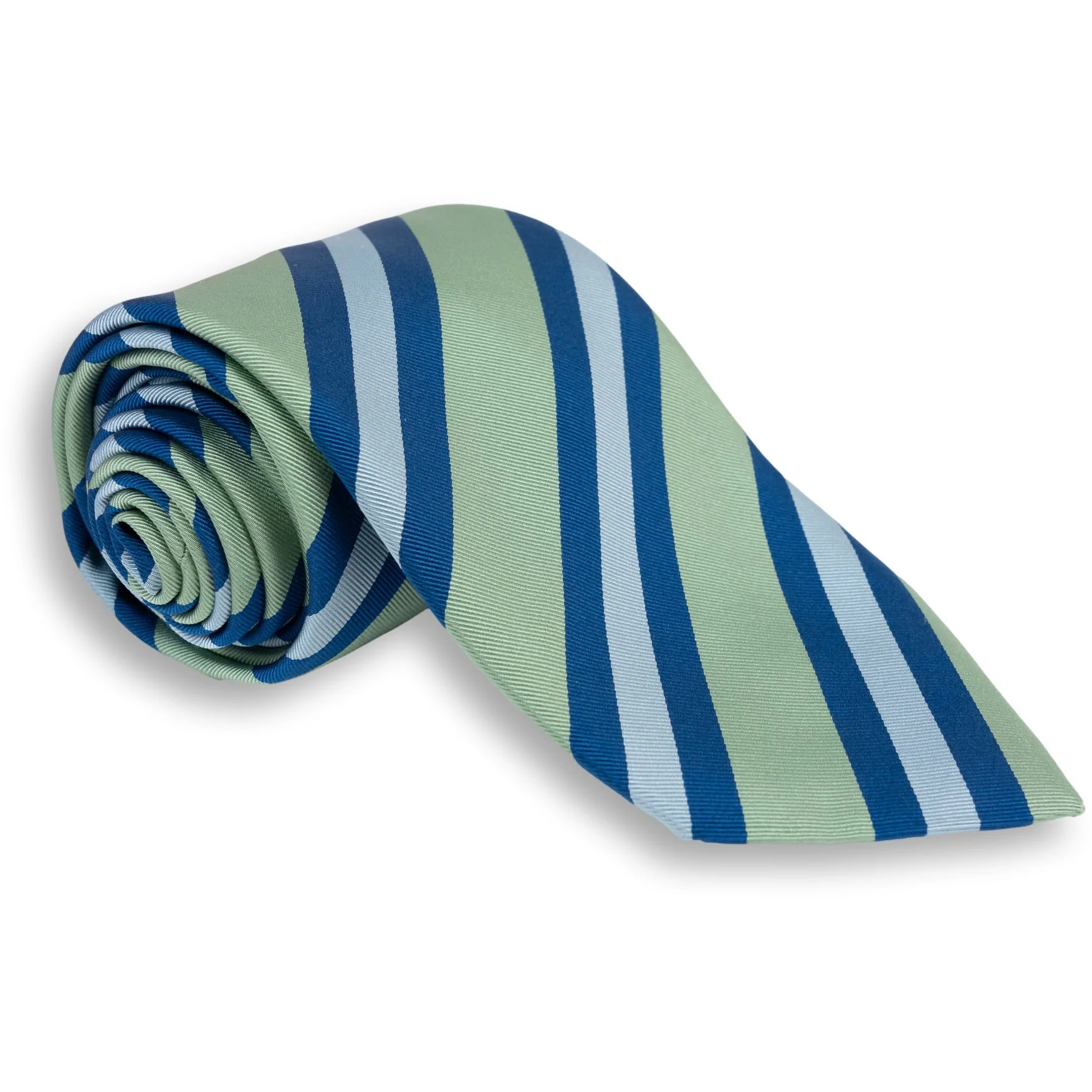 Sage, Navy, and Light Blue Silk Repp Stripe Tie