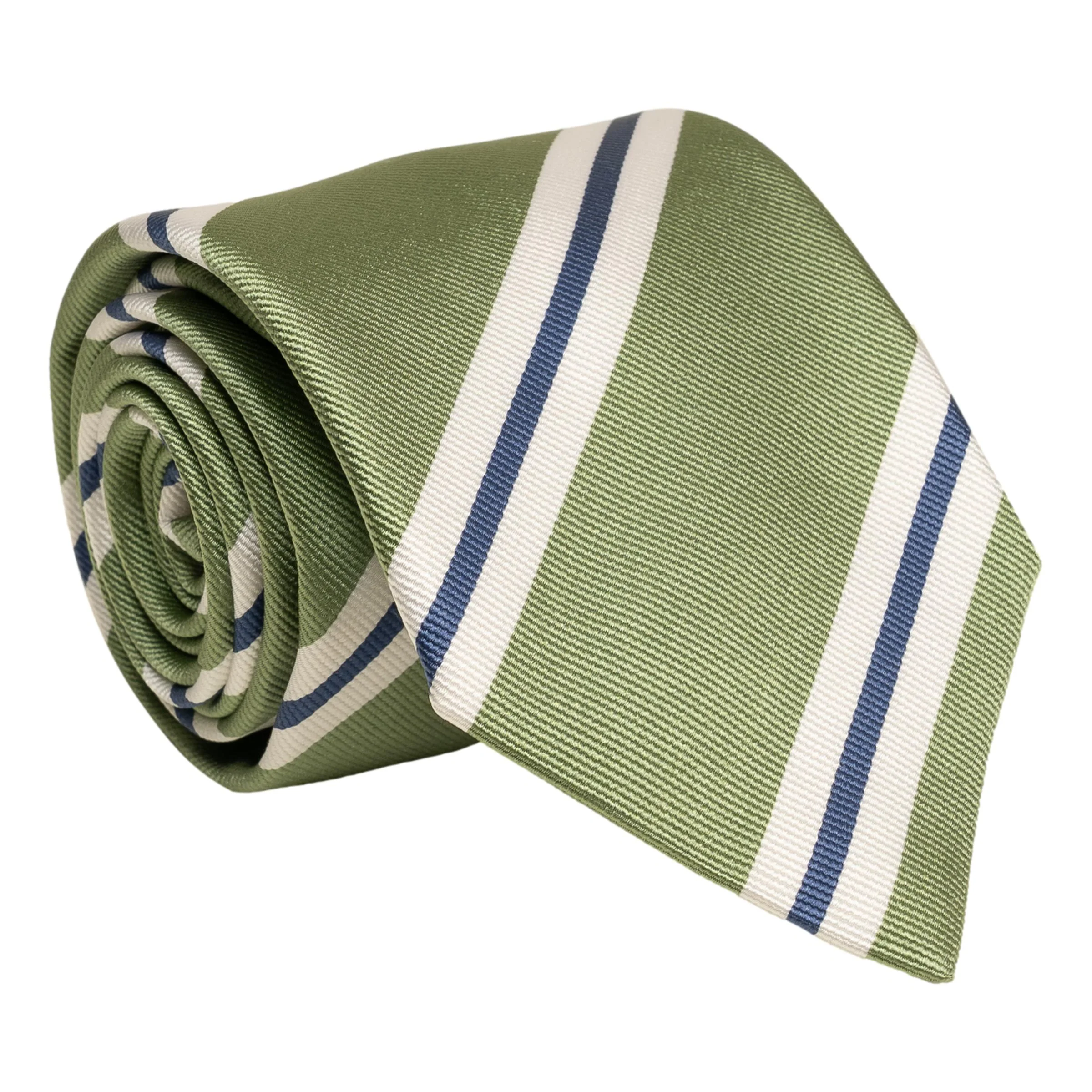 Sage with White and Andover Blue Repp Stripe Silk Tie