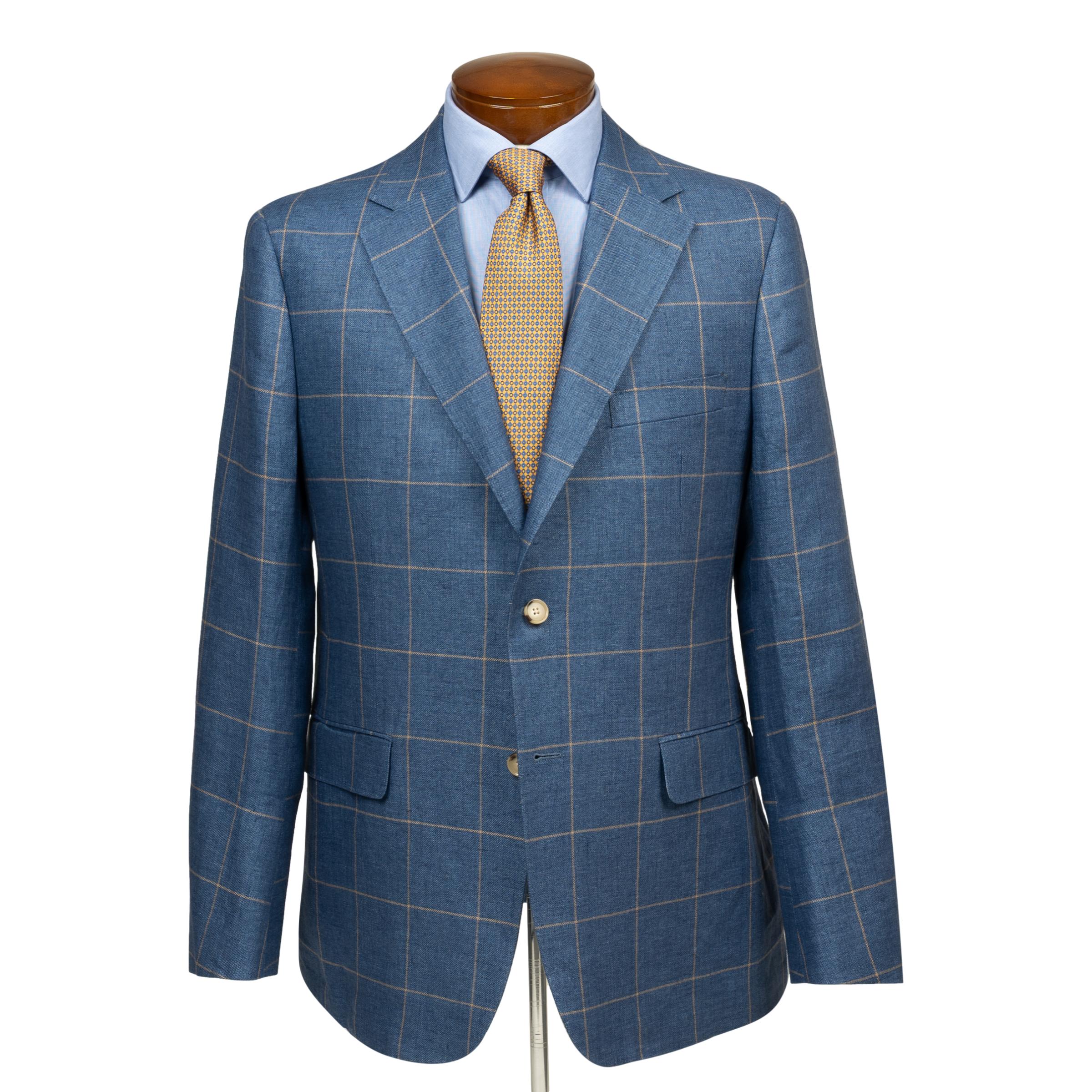 Sea Blue with Sand Windowpane Linen Sport Coat