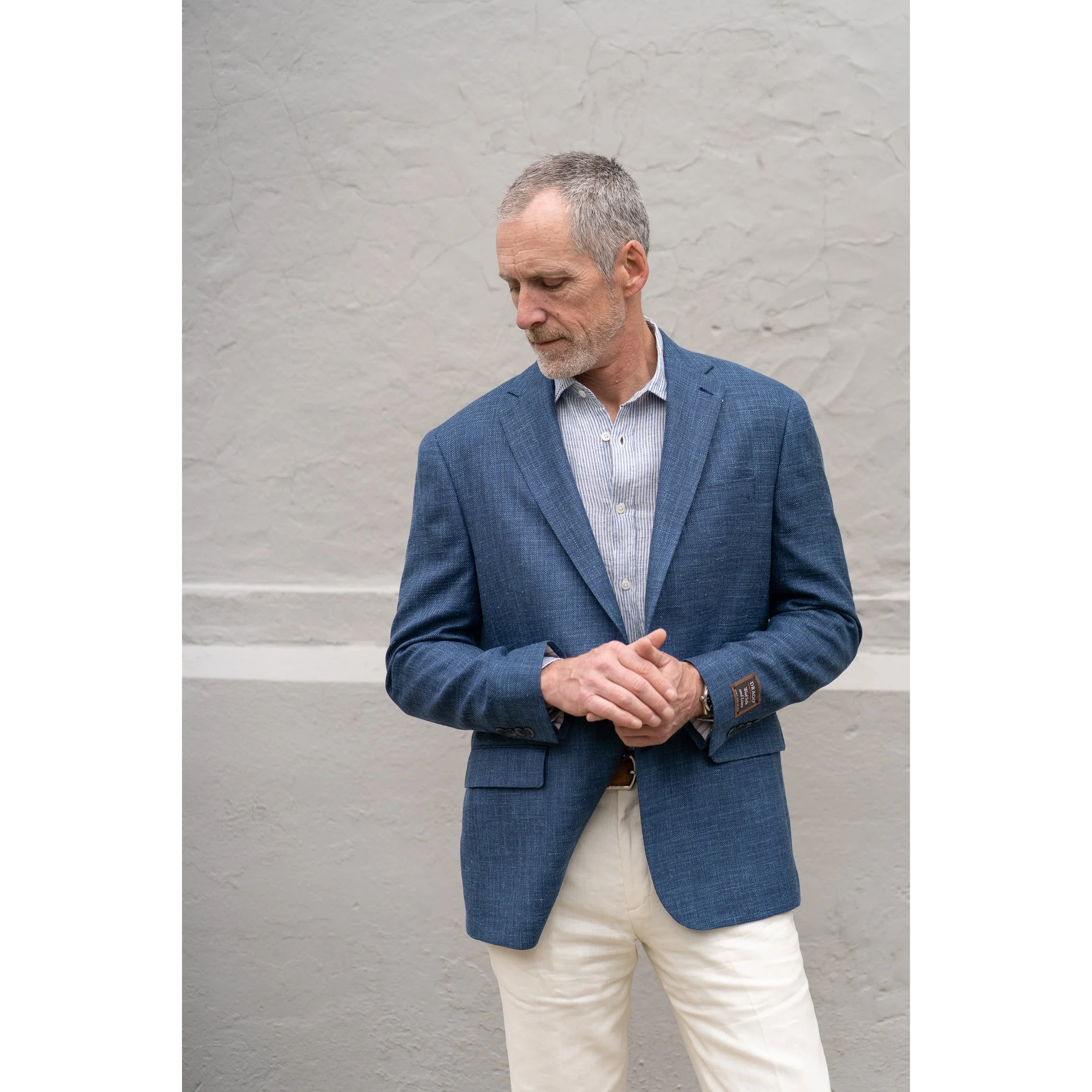 Sea Blue Wool, Silk, and Linen Drago Lanificio in Biella Sport Coat - Image 2