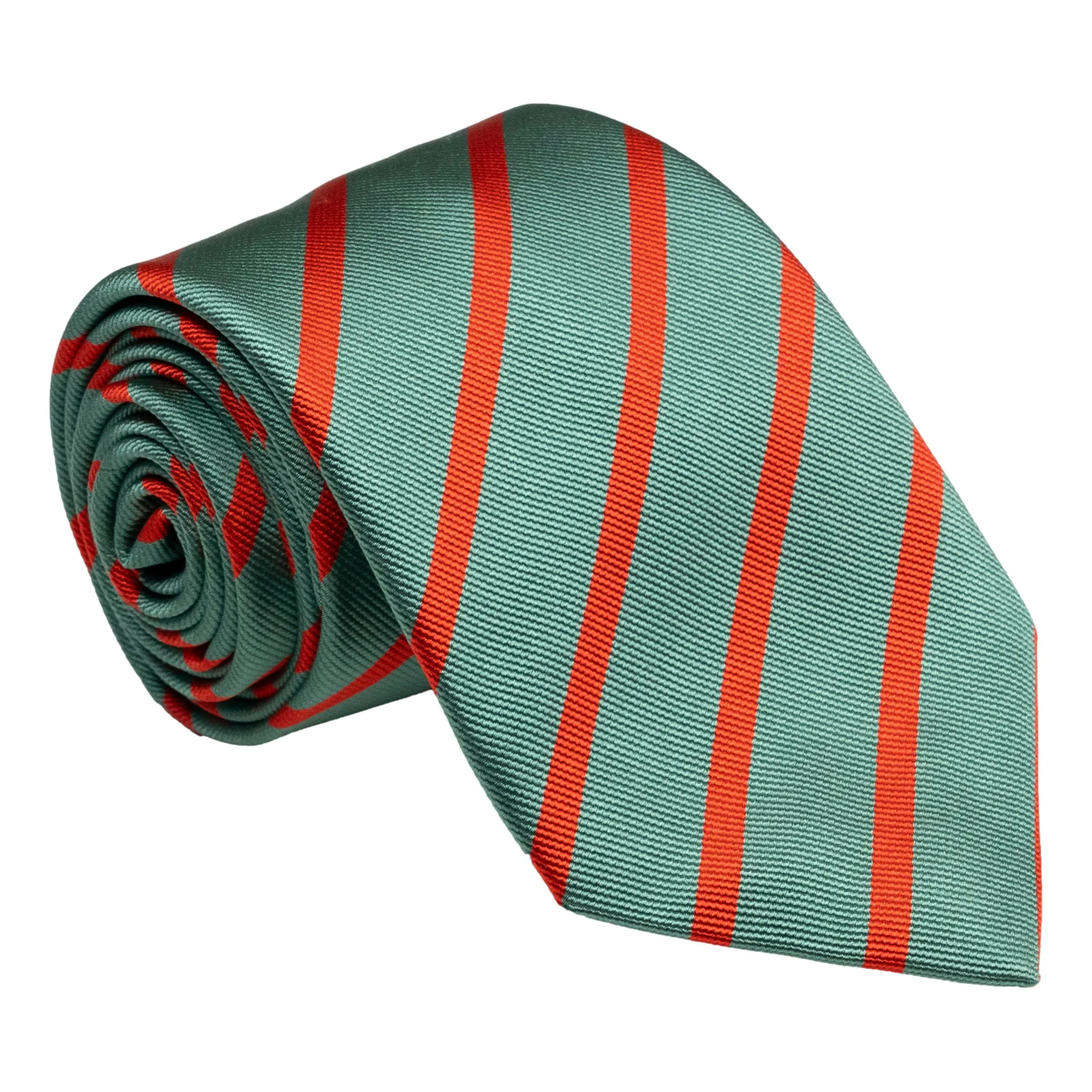 Sea Foam and Orange Repp Stripe Silk Tie