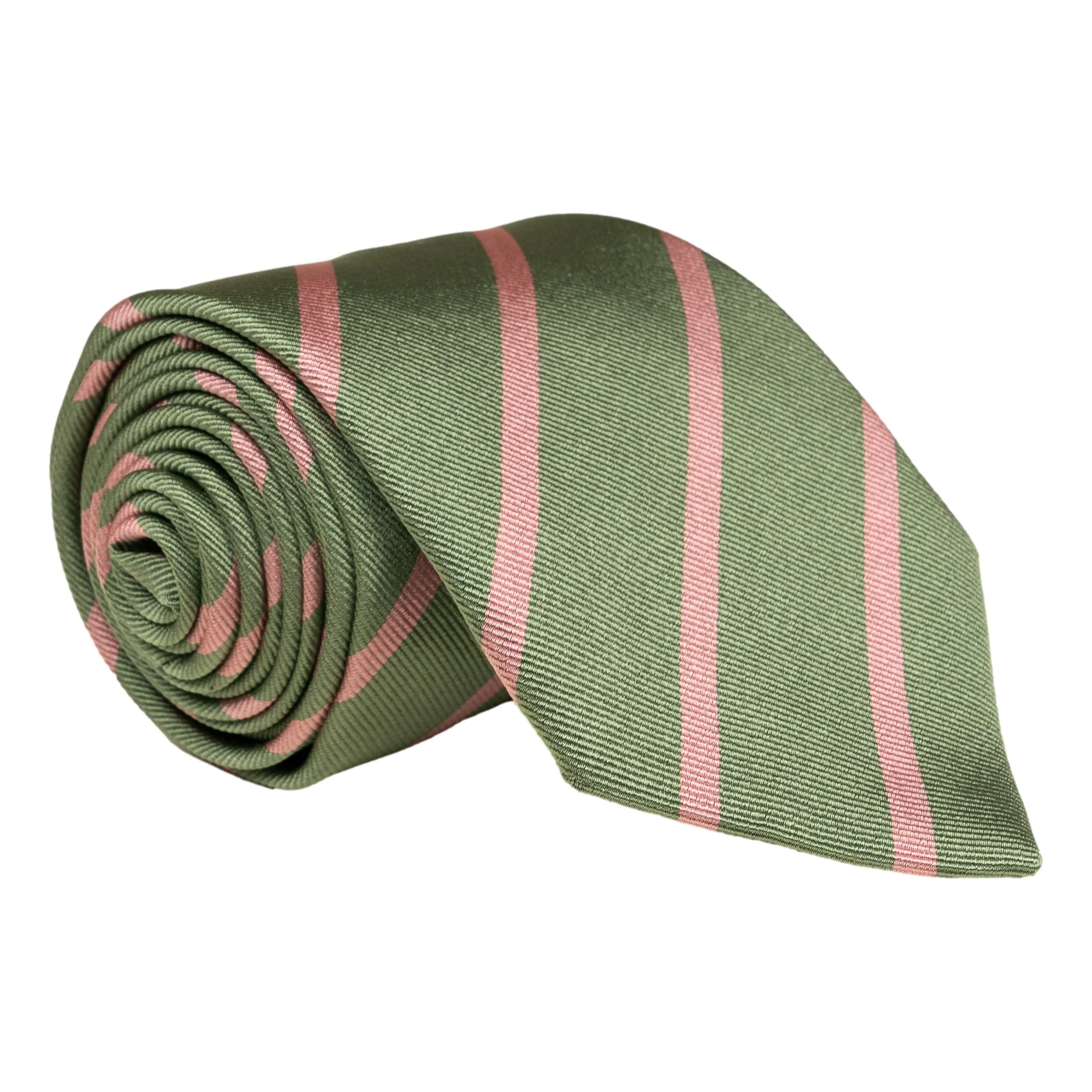Seafoam and Blush Repp Stripe Silk Tie