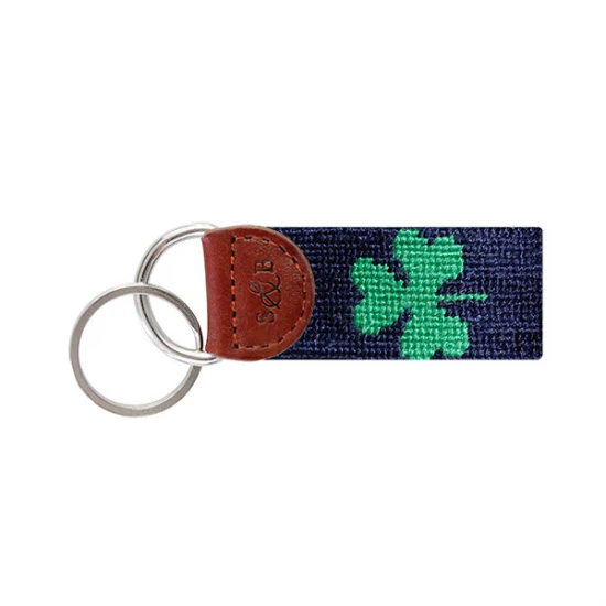 Navy Shamrock Needlepoint Key Fob