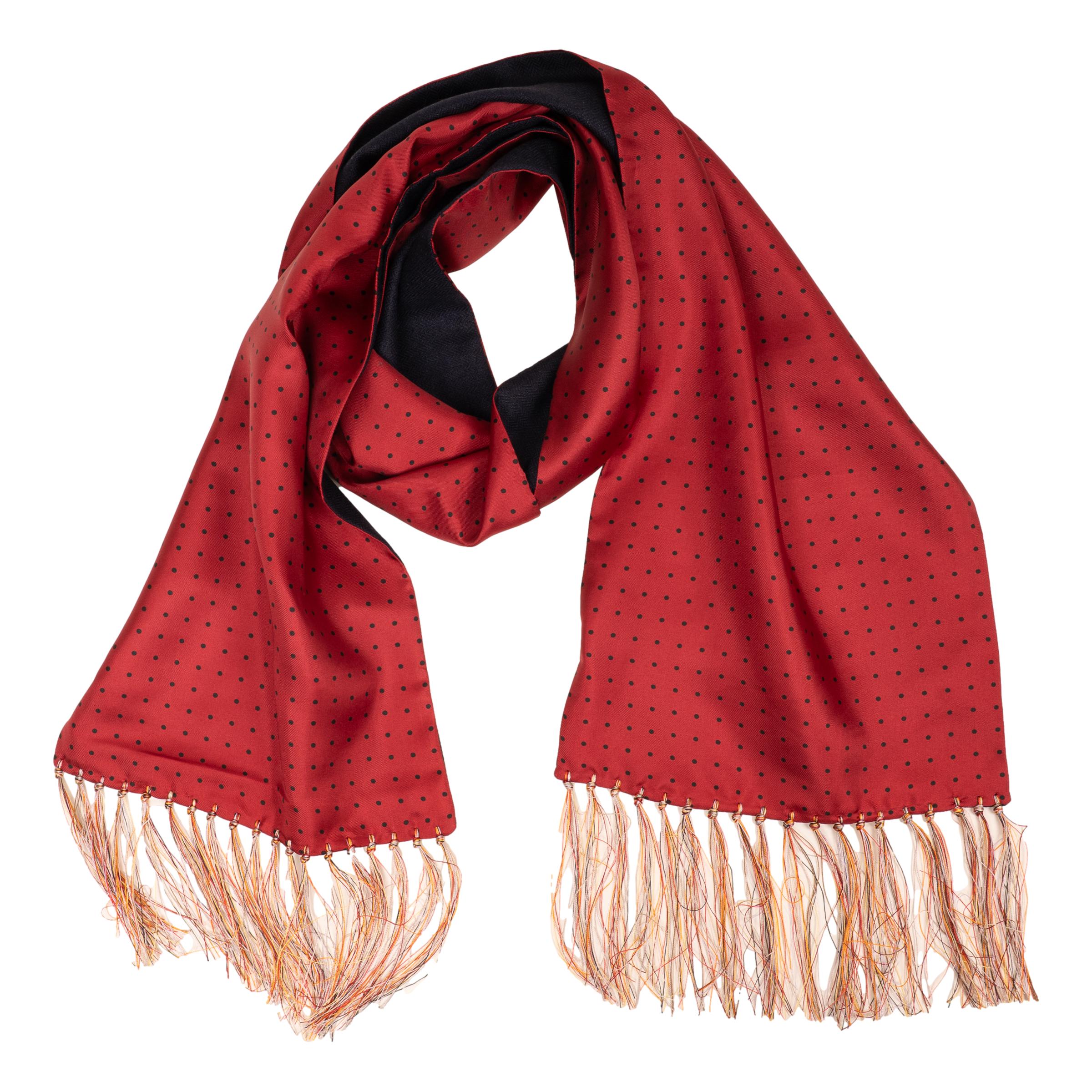 Silk Polka Dot Scarf with Fringe - Image 2