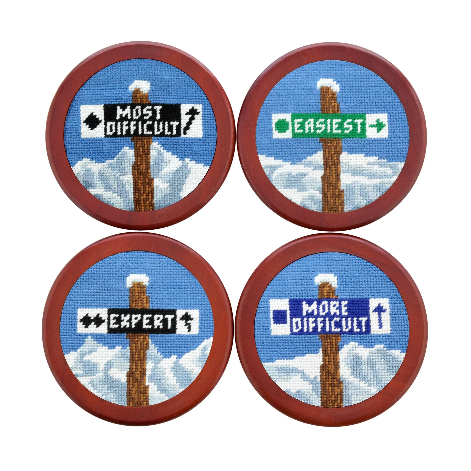 Ski Trails Needlepoint Coasters (Set of 4 with holder)