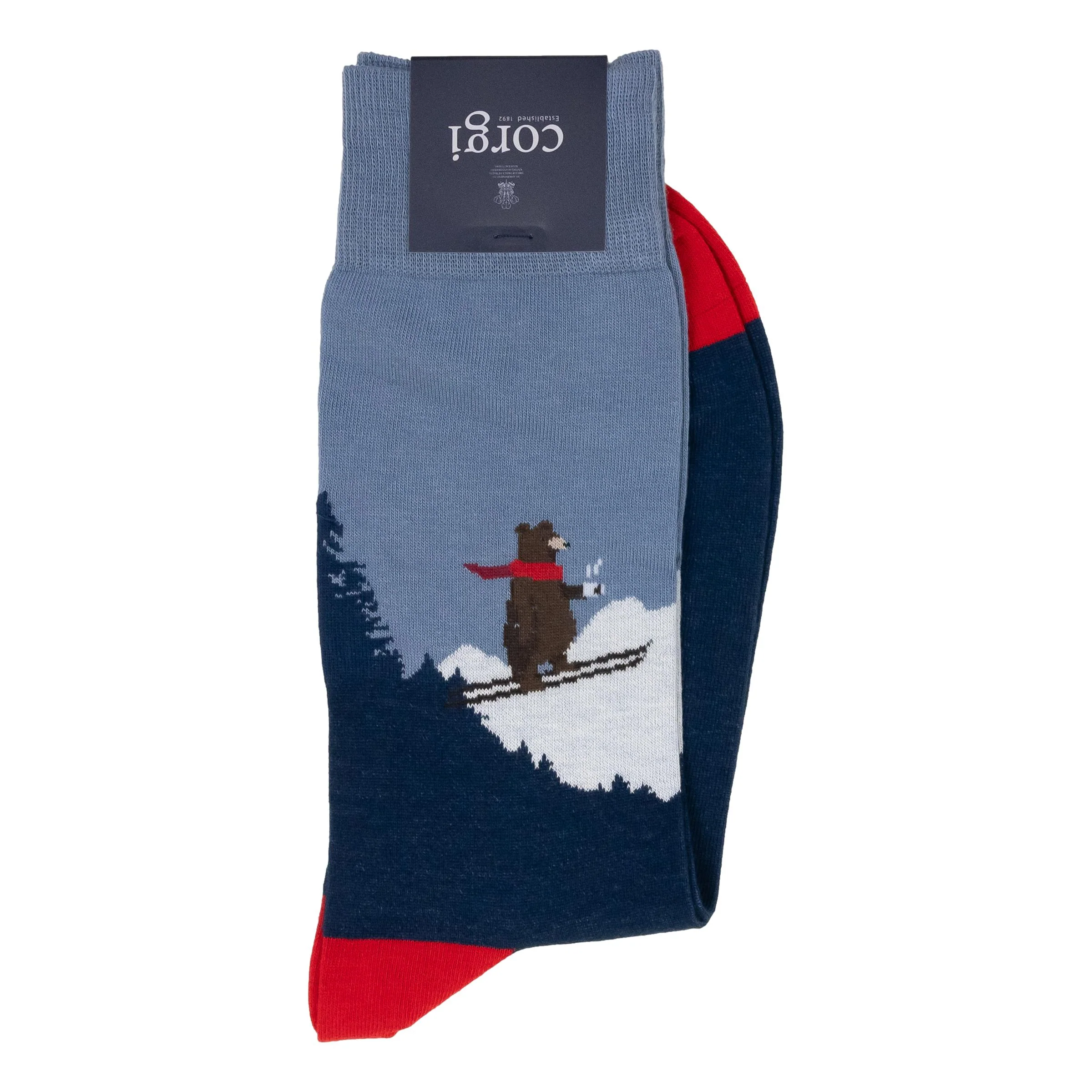 Skiing Bear Cotton Mid-Calf Dress Sock