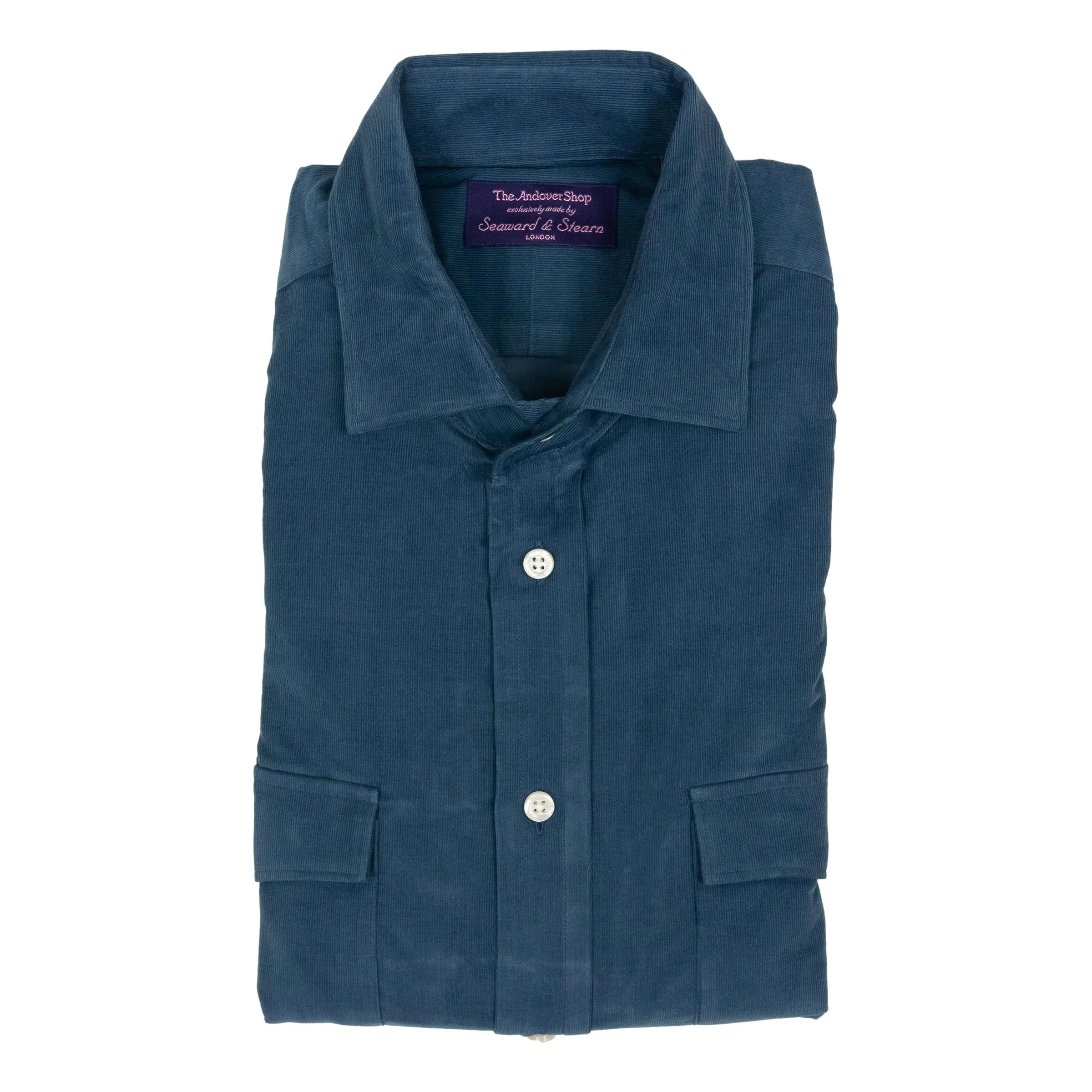 Slate Blue Fine Corduroy Spread Collar Sport Shirt