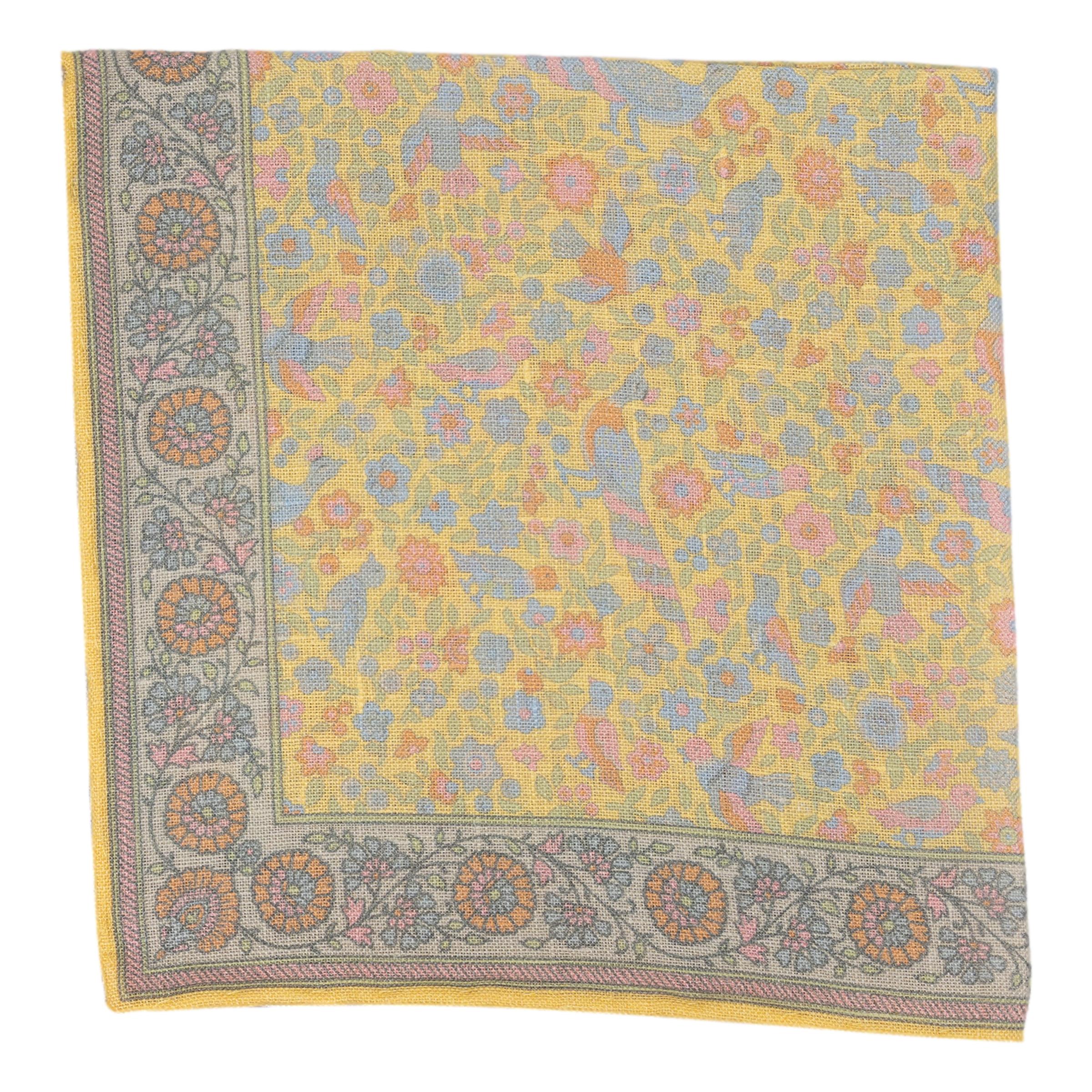 Spring Birds and Flowers Linen Pocket Square