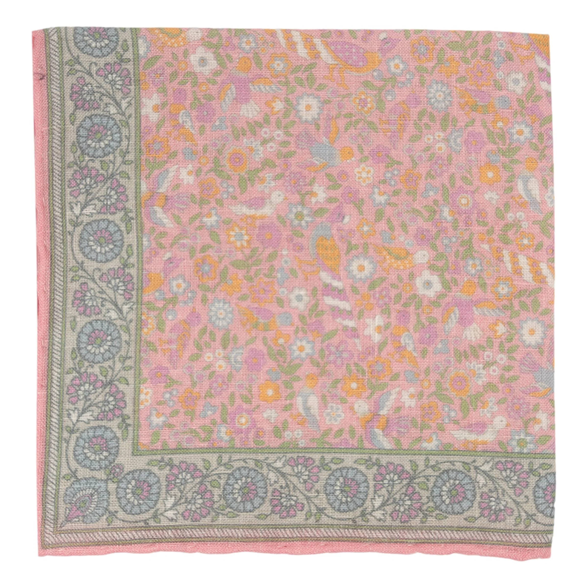 Spring Birds and Flowers Linen Pocket Square - Image 2