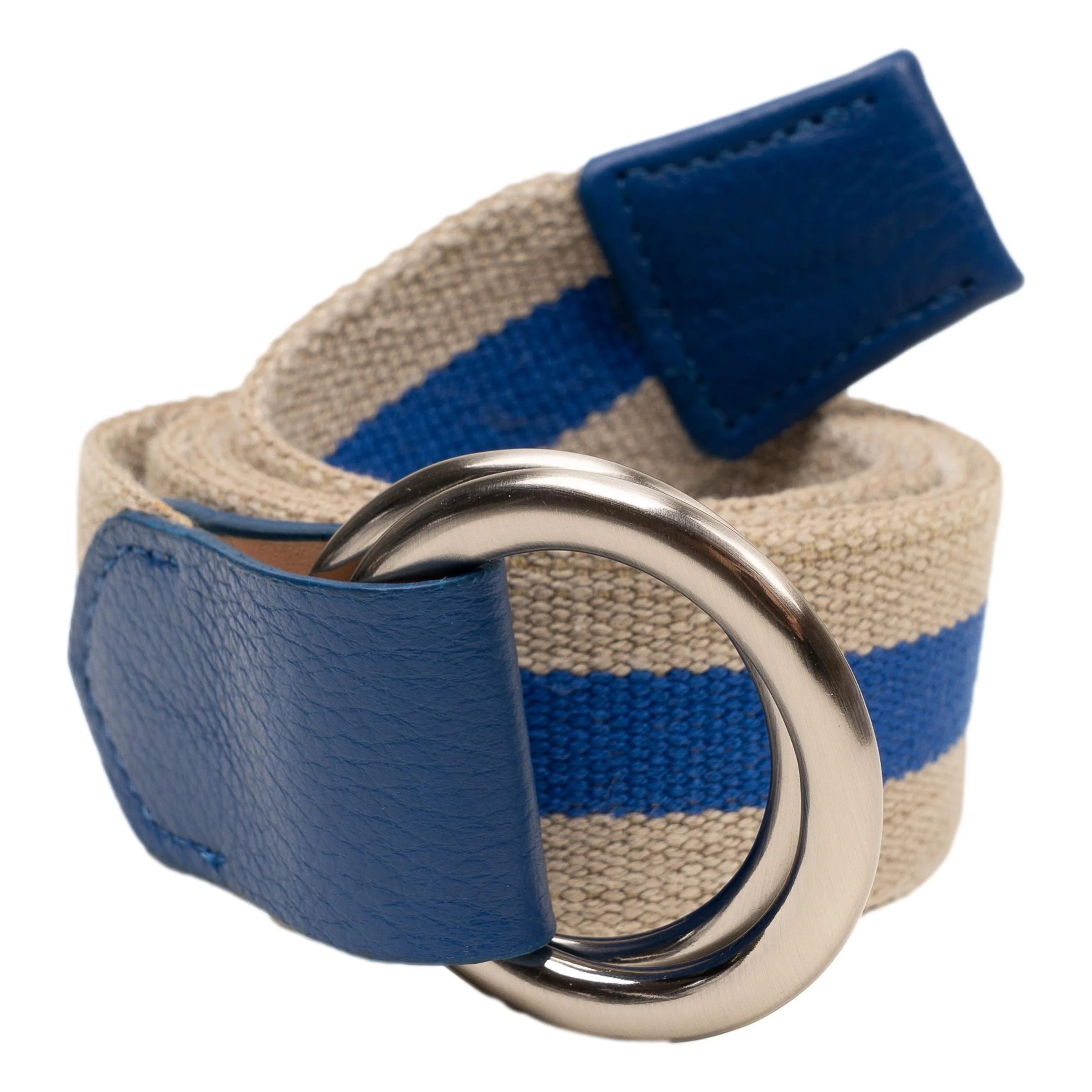 Striped Linen Belt with O-Ring Buckles