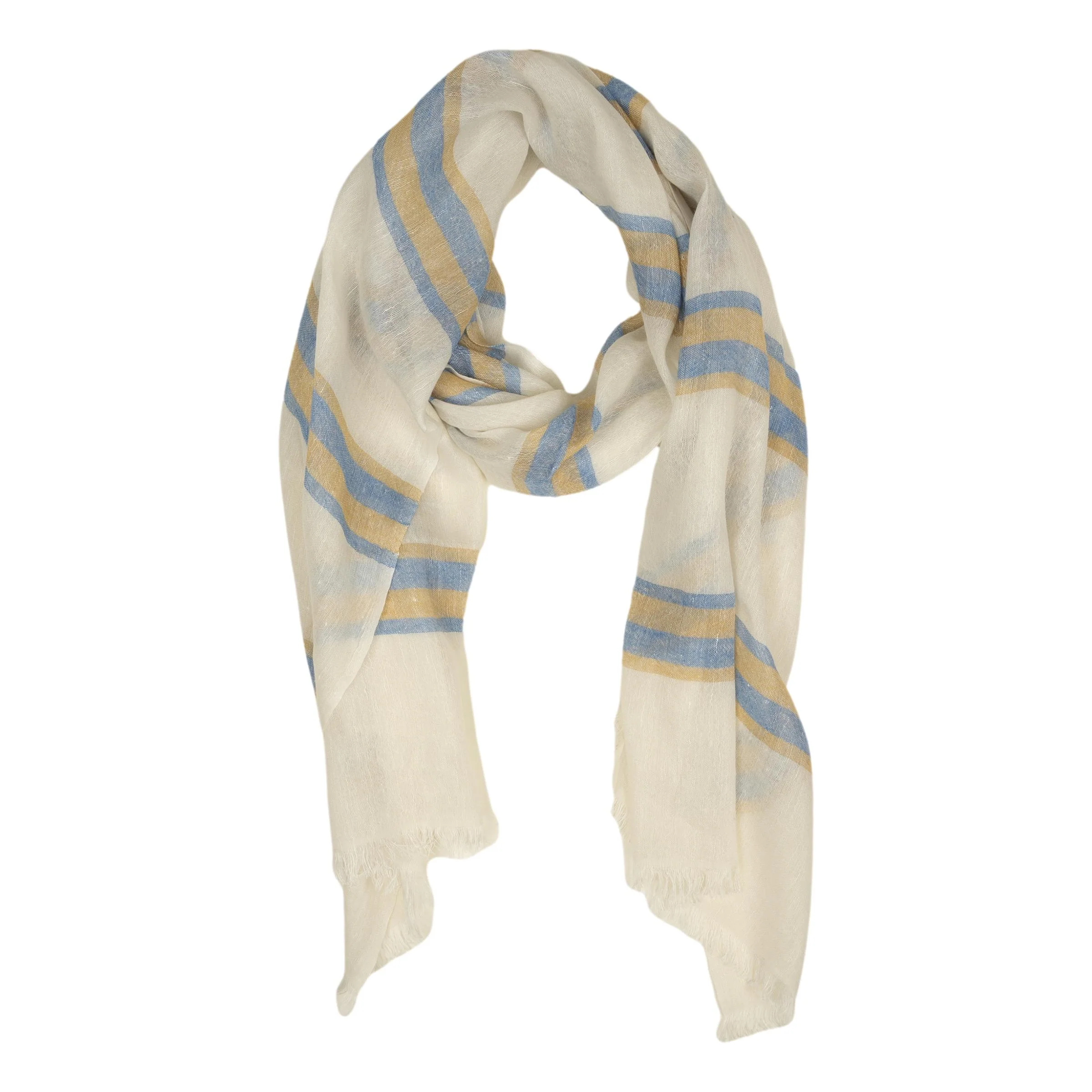 Striped Linen and Cashmere Blend Scarf - Image 3