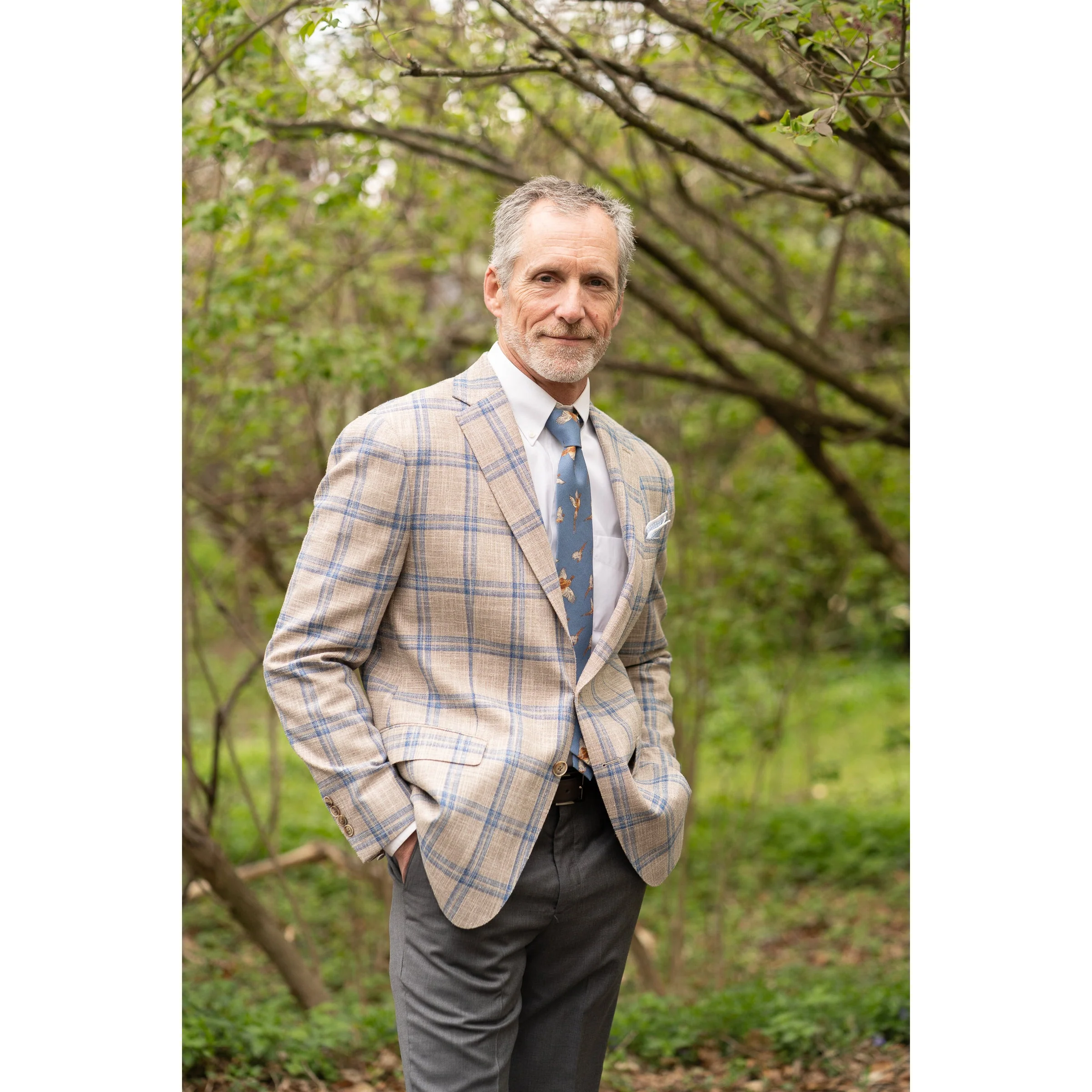 Tan with Blue Double Windowpane Wool, Cotton, and Silk Carlo Barbera Sport Coat - Image 2