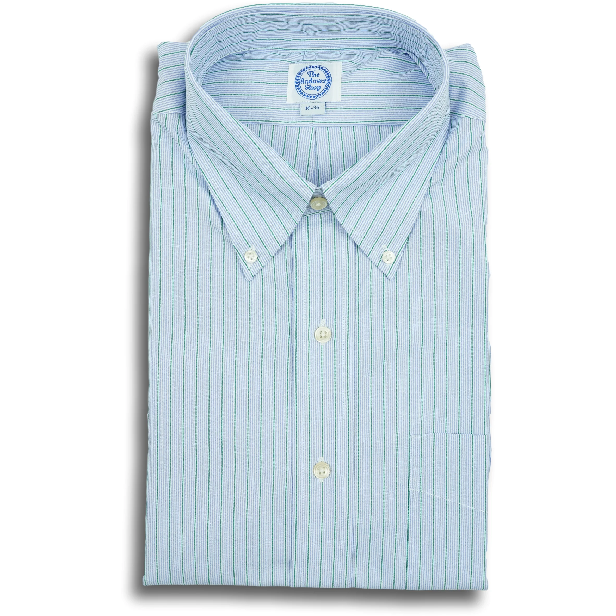 Thin Periwinkle and Forest Green Striped Button Down Shirt