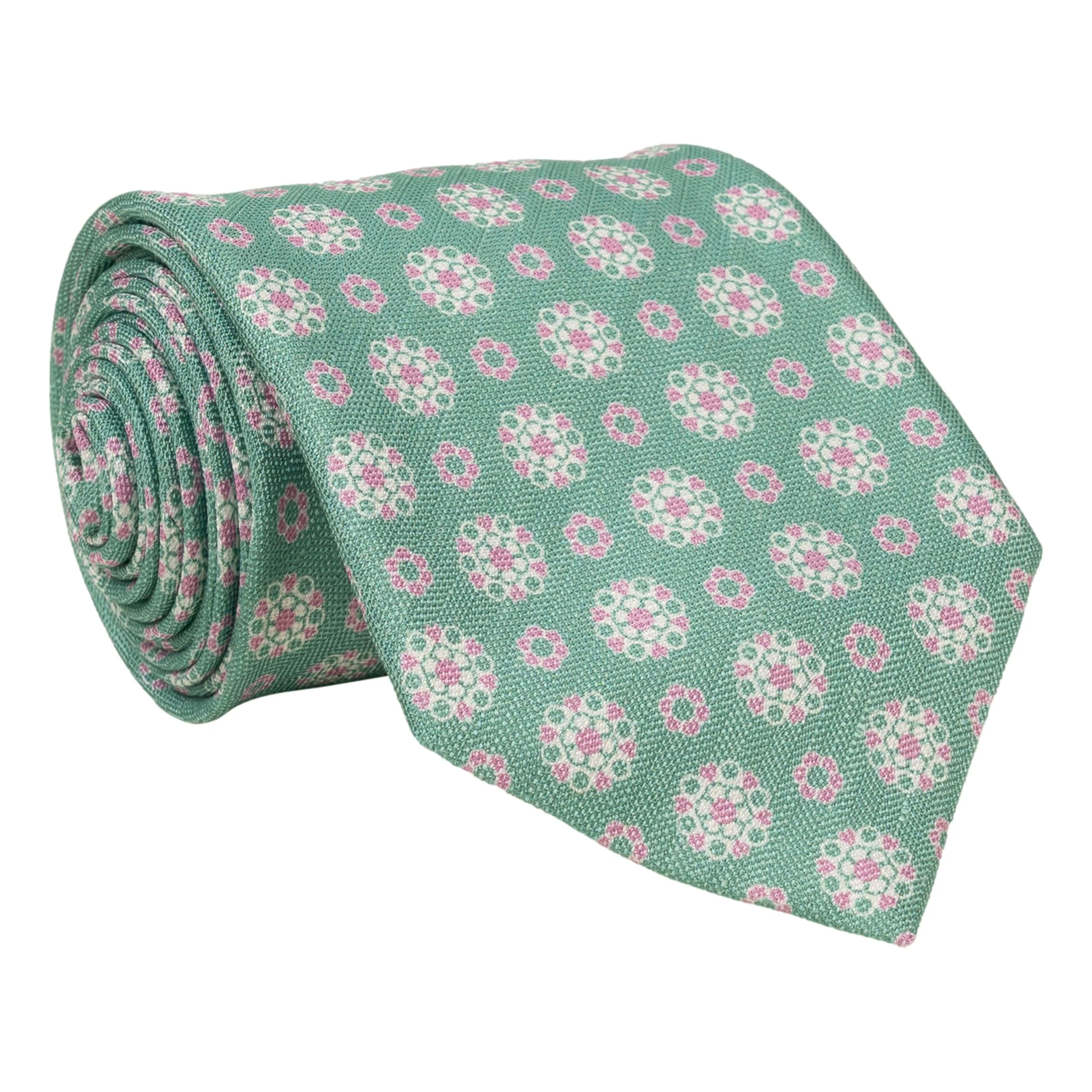 Veneto Shield Patterned Silk and Linen Blend Tie
