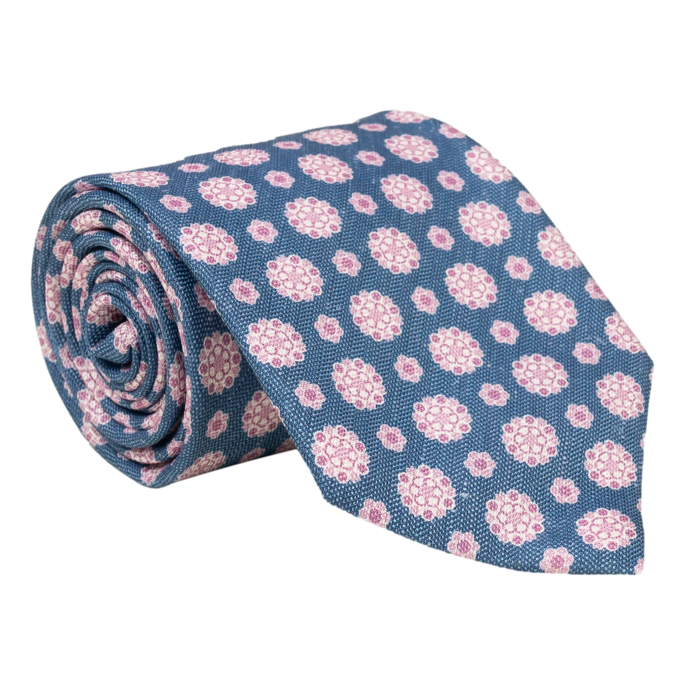 Veneto Shield Patterned Silk and Linen Blend Tie - Image 3