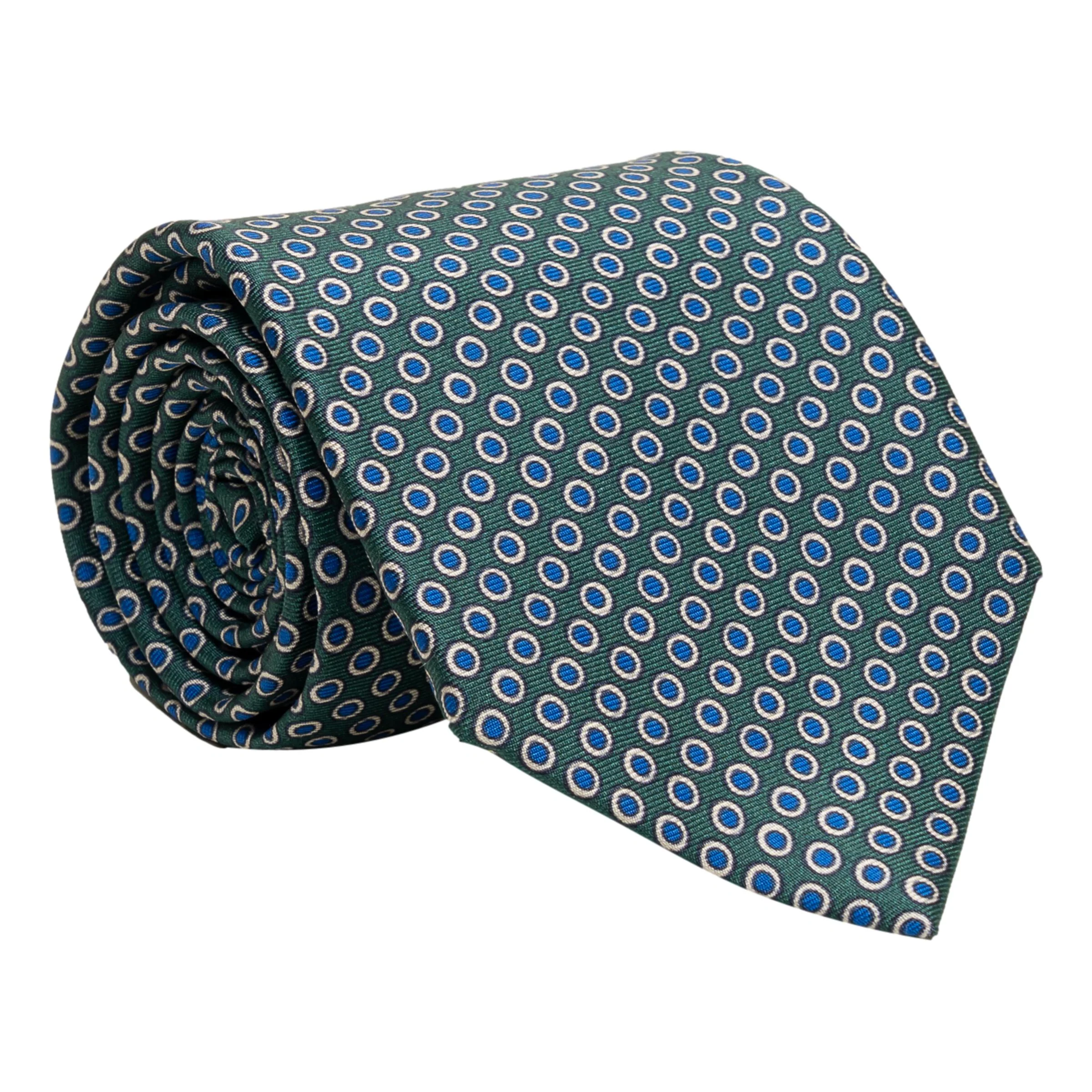 White and Blue Dot Silk Print Tie