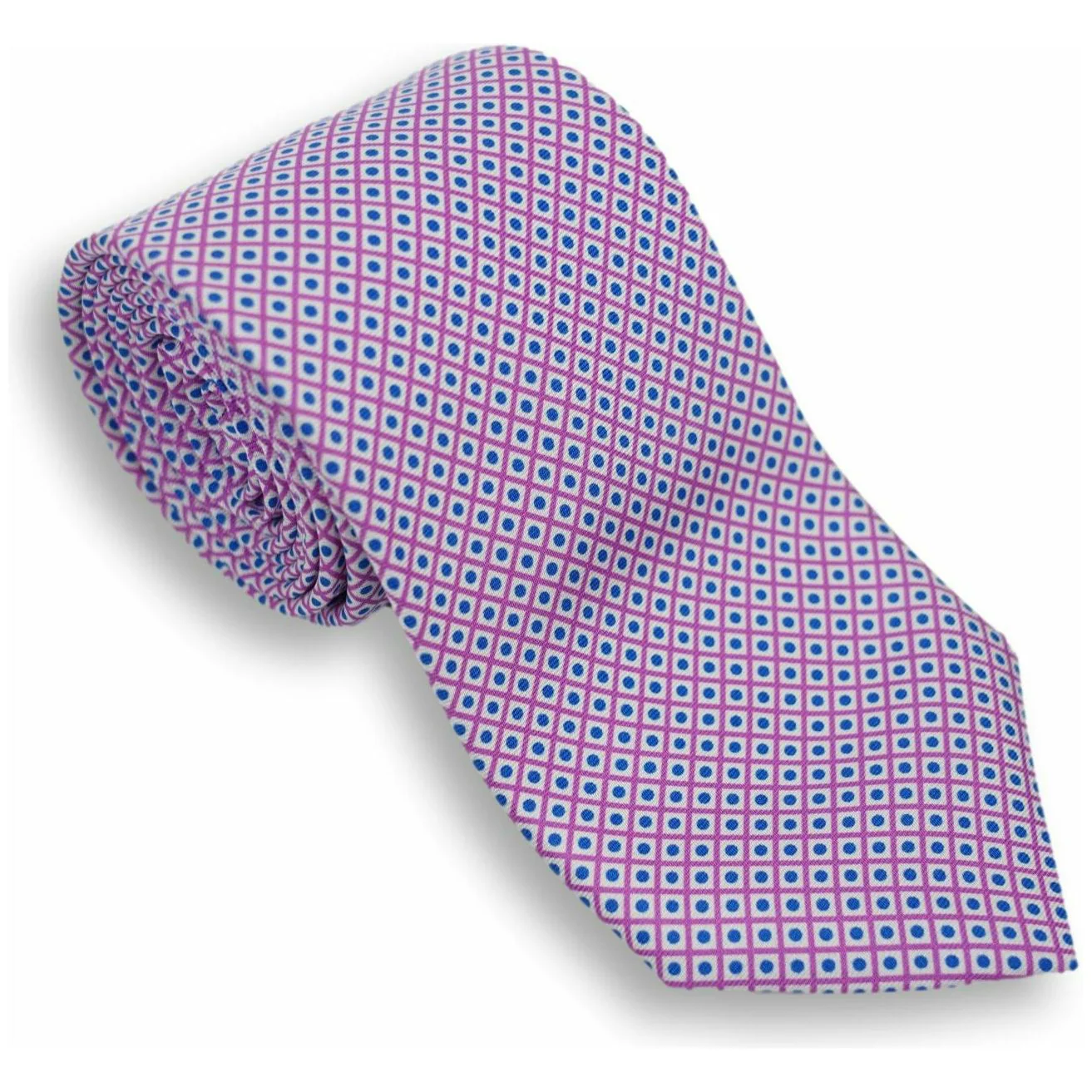 White Diamond with Light Blue Circle Motif Silk Tie - Image 3