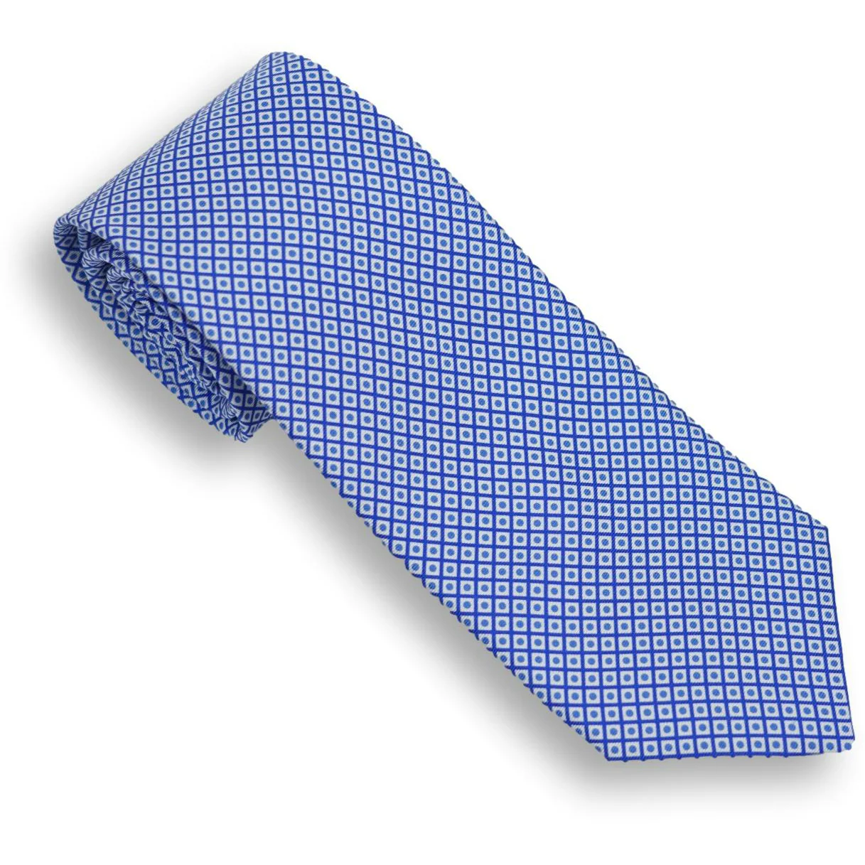 White Diamond with Light Blue Circle Motif Silk Tie - Image 4