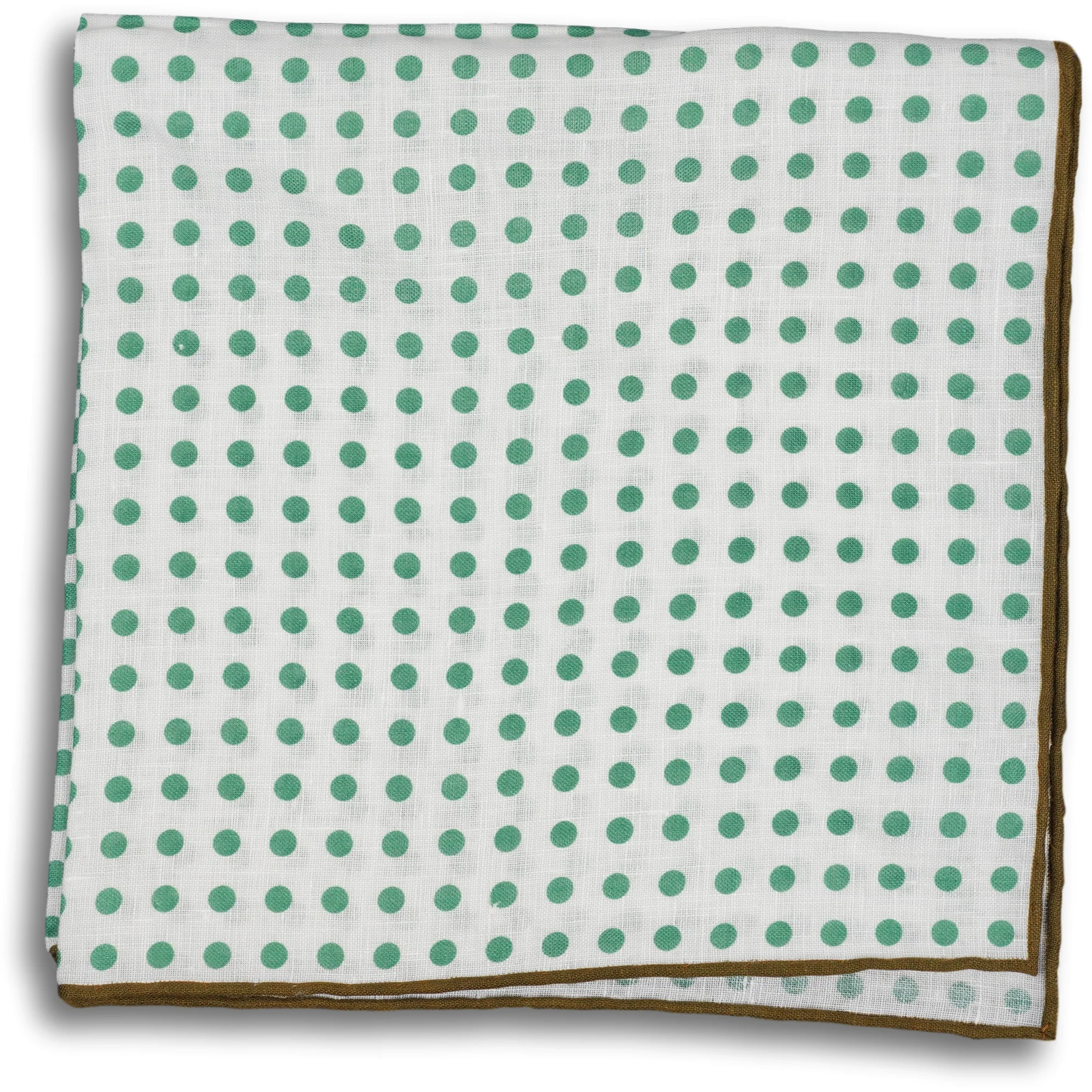 White with Green Polka Dot and Olive Border Pocket Square