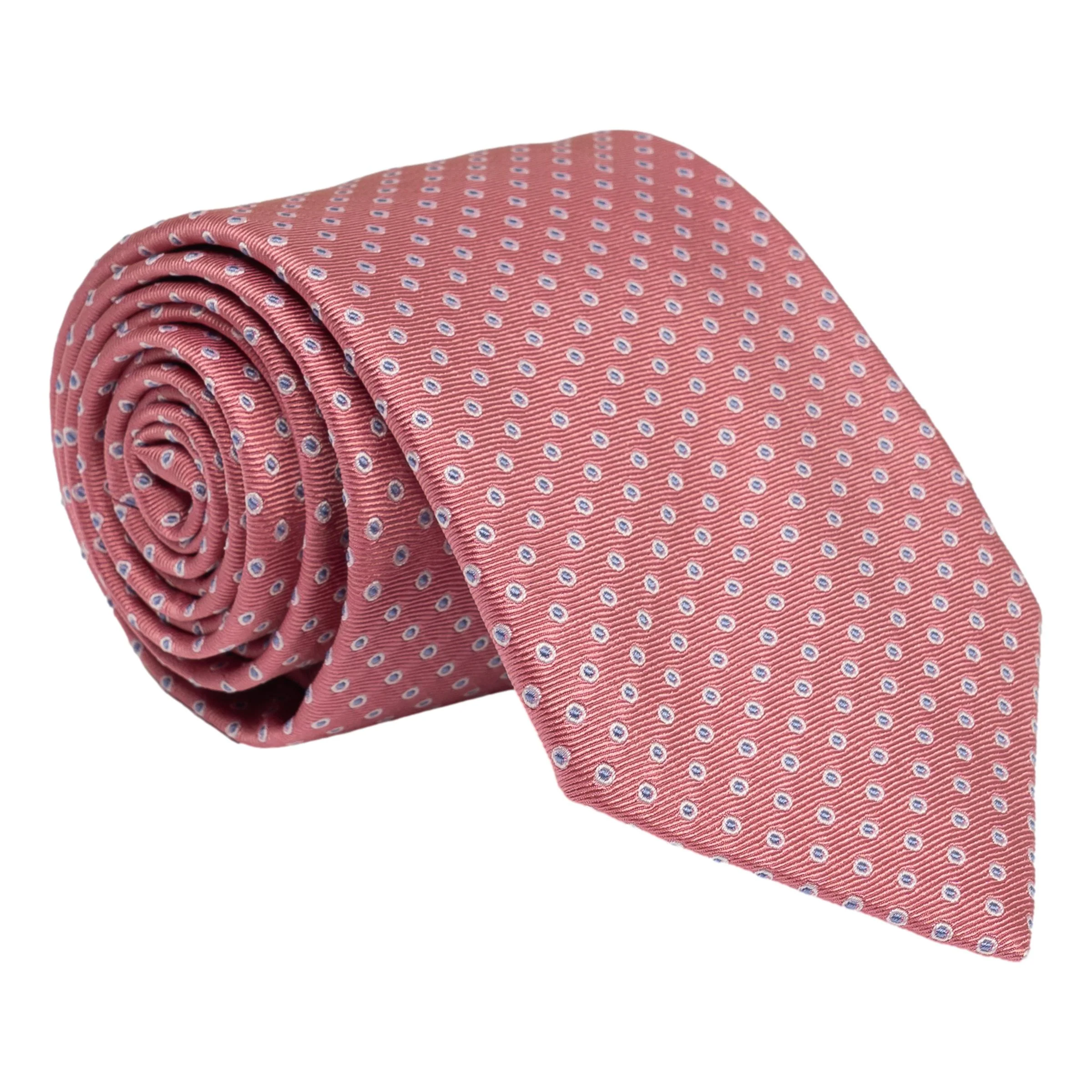 Woven Small White Bordered Blue Dot Neat Silk Tie - Image 3