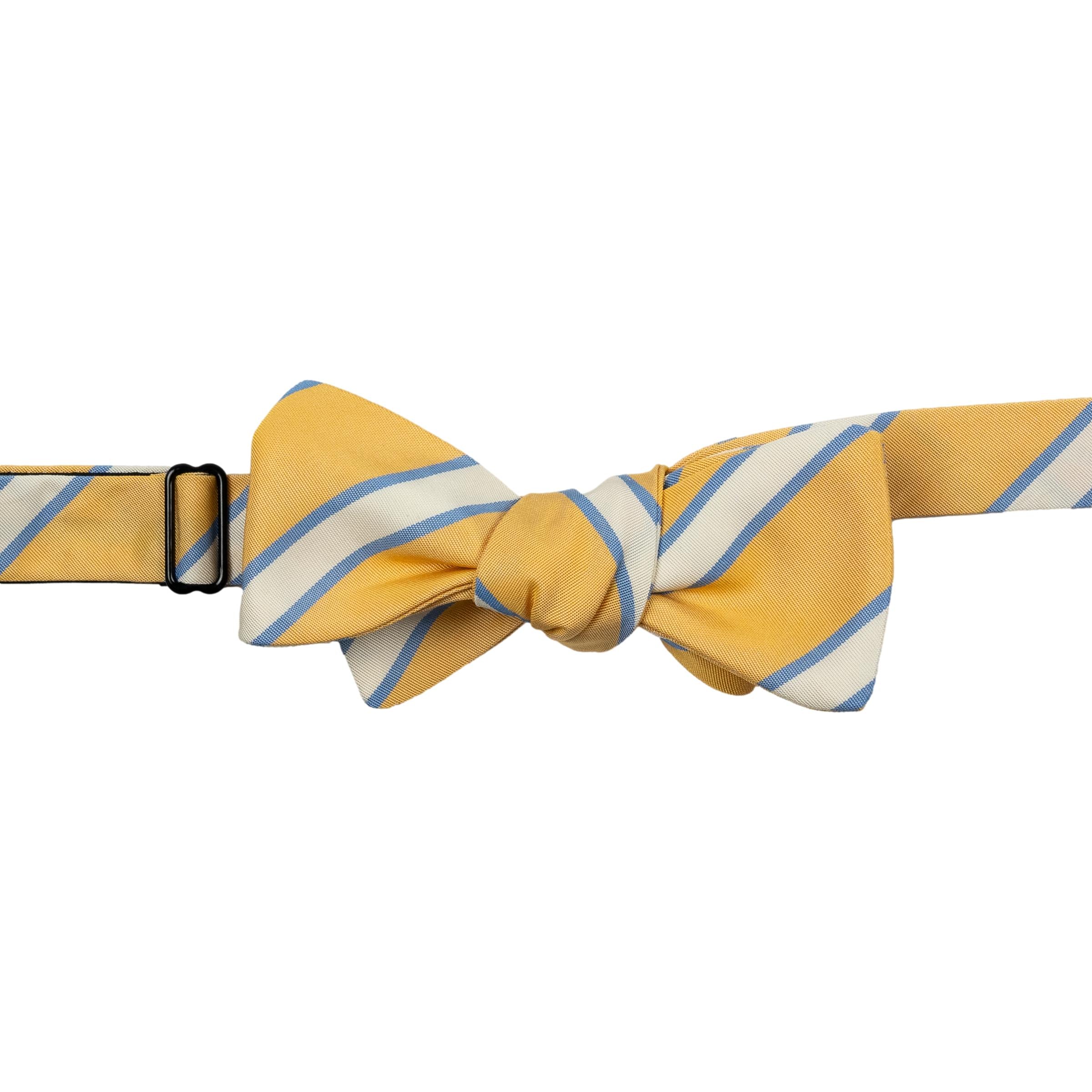 Yellow, Light Blue, and White Repp Stripe Silk Bow Tie
